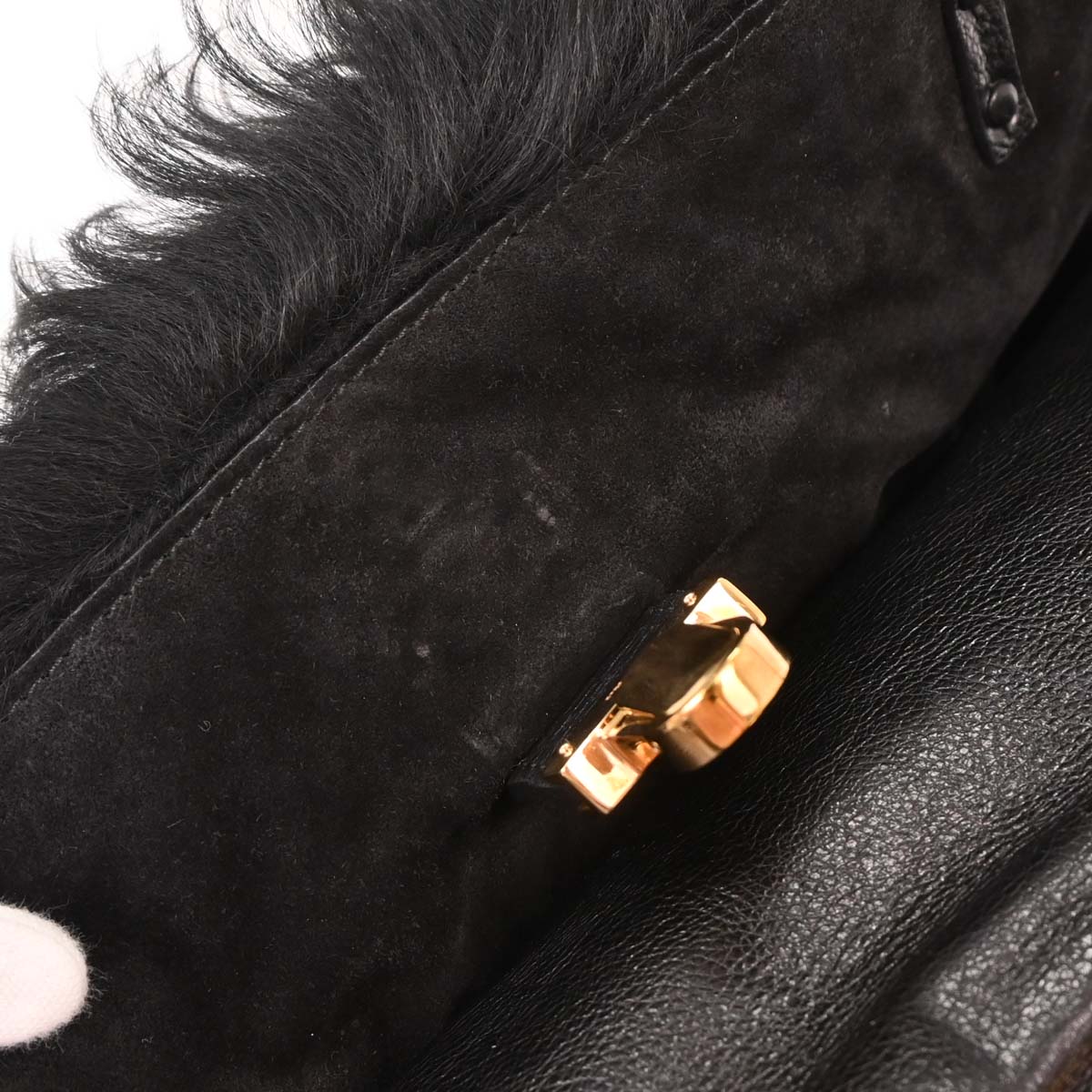 Prada Black Sheepskin Fur Leather Handbag