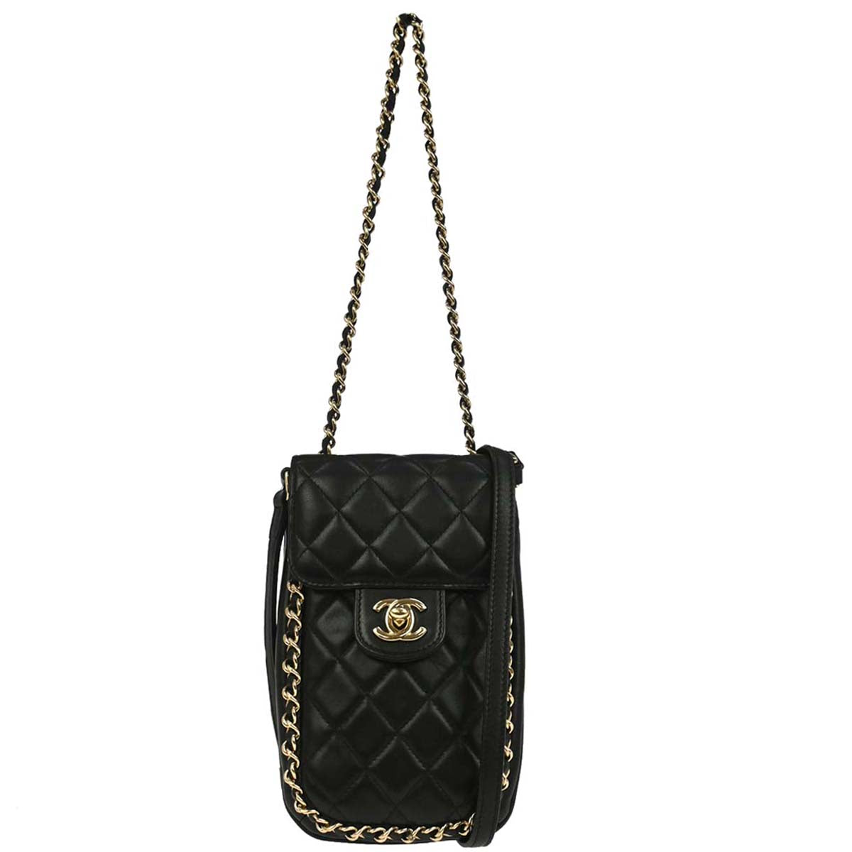 Chanel Black Lambskin Phone Case 2way Shoulder Handbag