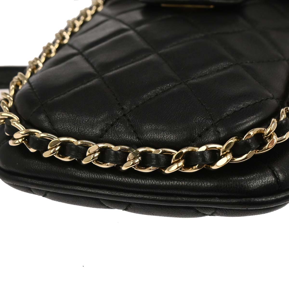 Chanel Black Lambskin Phone Case 2way Shoulder Handbag