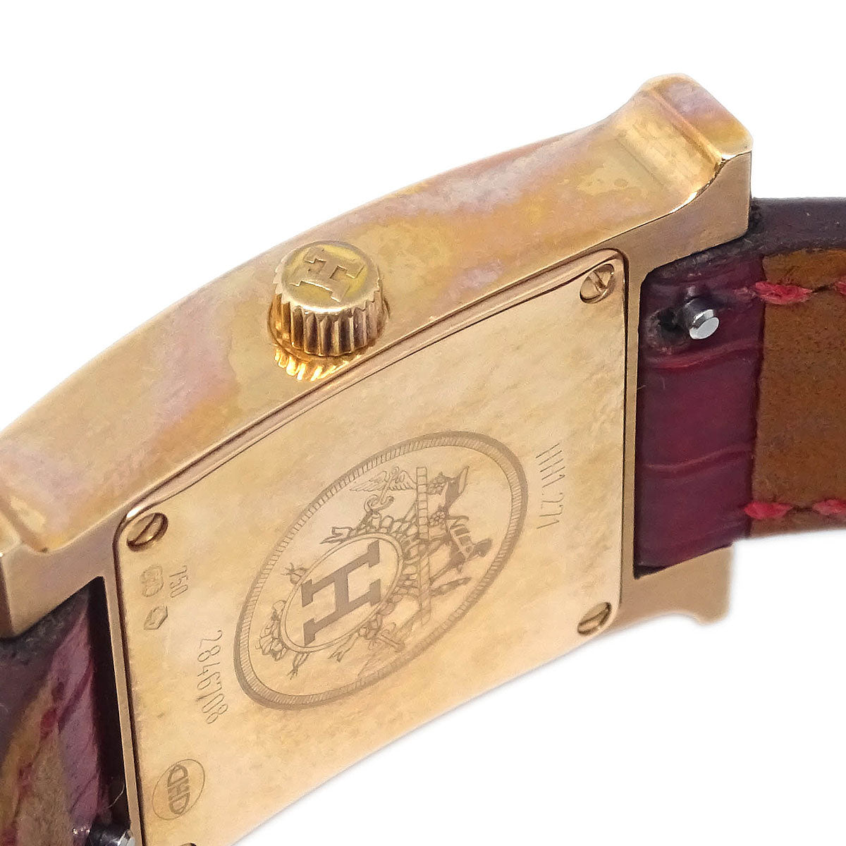 Hermes * H Watch HH1.271 Quartz Gold Bordeaux Crocodile Diamond