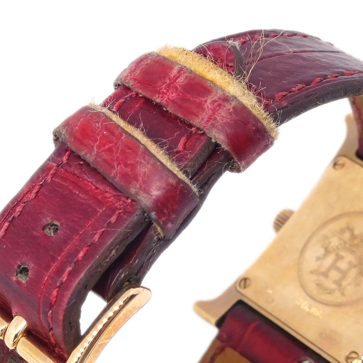 Hermes * H Watch HH1.271 Quartz Gold Bordeaux Crocodile Diamond