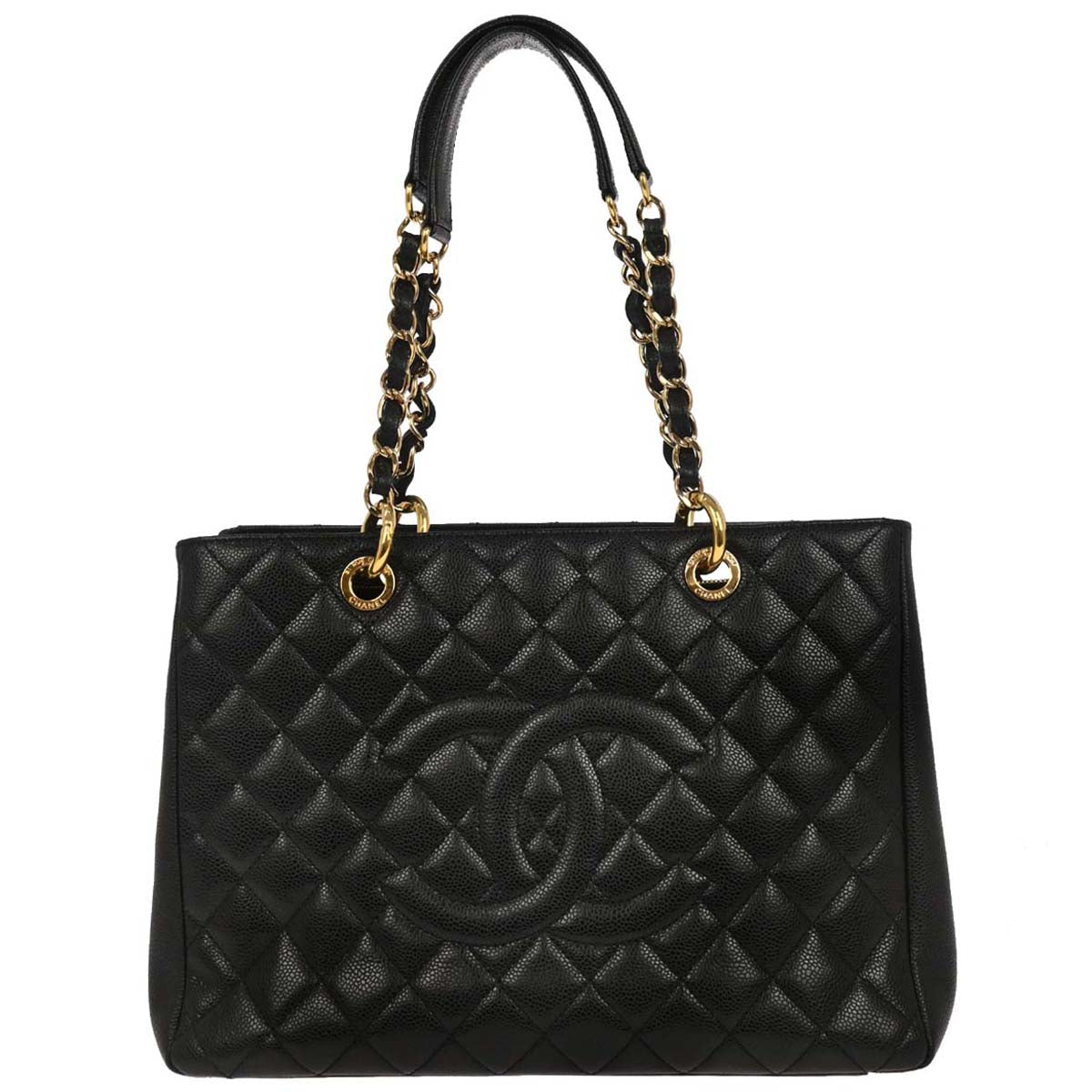 Chanel 2010-2011 Black Caviar Grand Shopping Tote GST Chain Handbag
