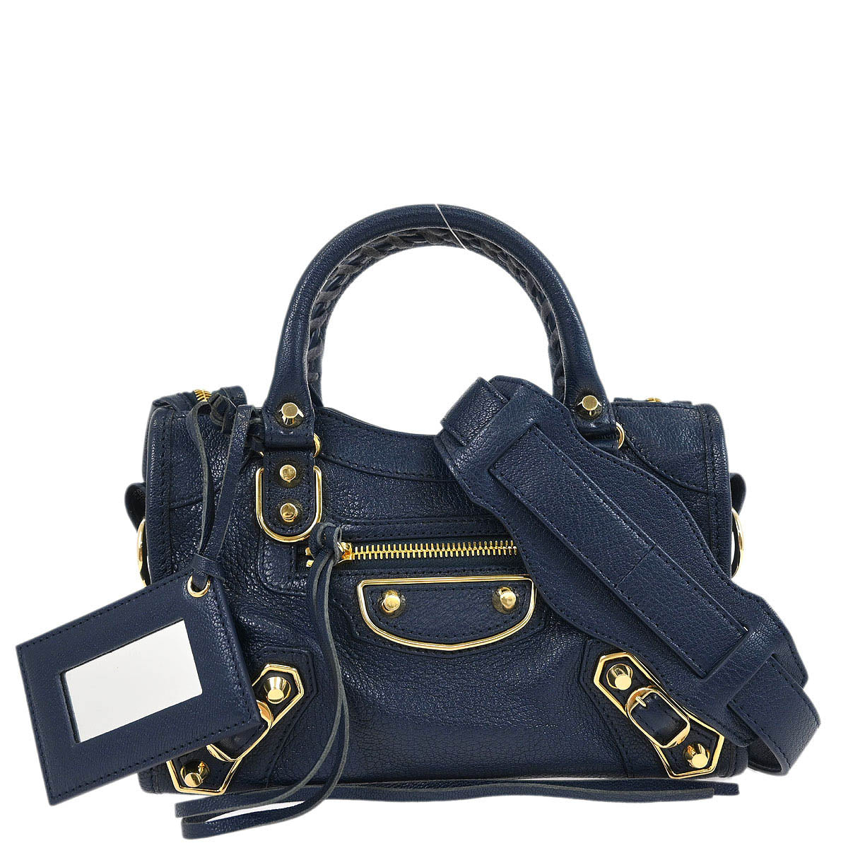 Balenciaga Navy Classic Metallic Edge Mini City