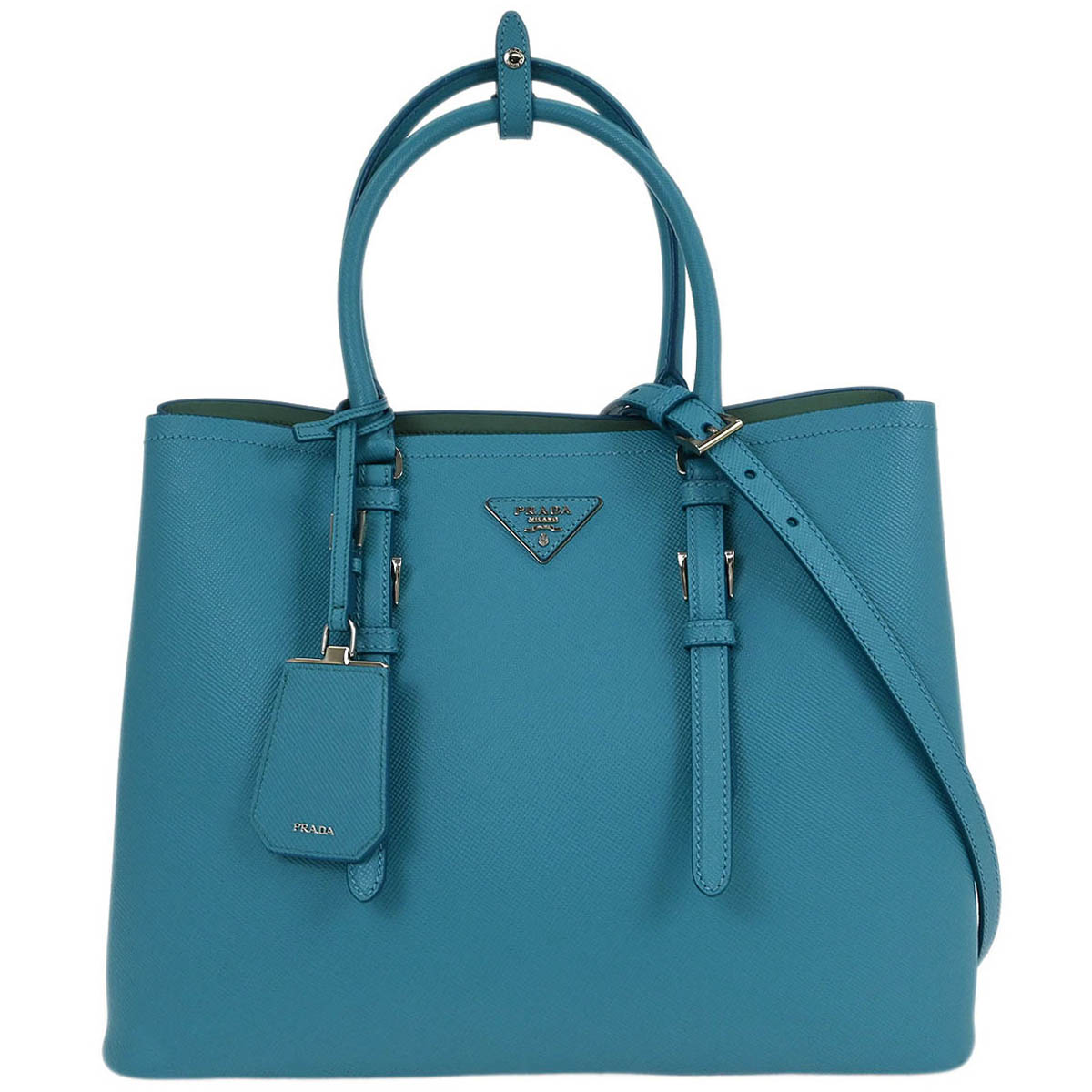 Prada Turquoise Blue Leather 2way Shoulder Tote Handbag