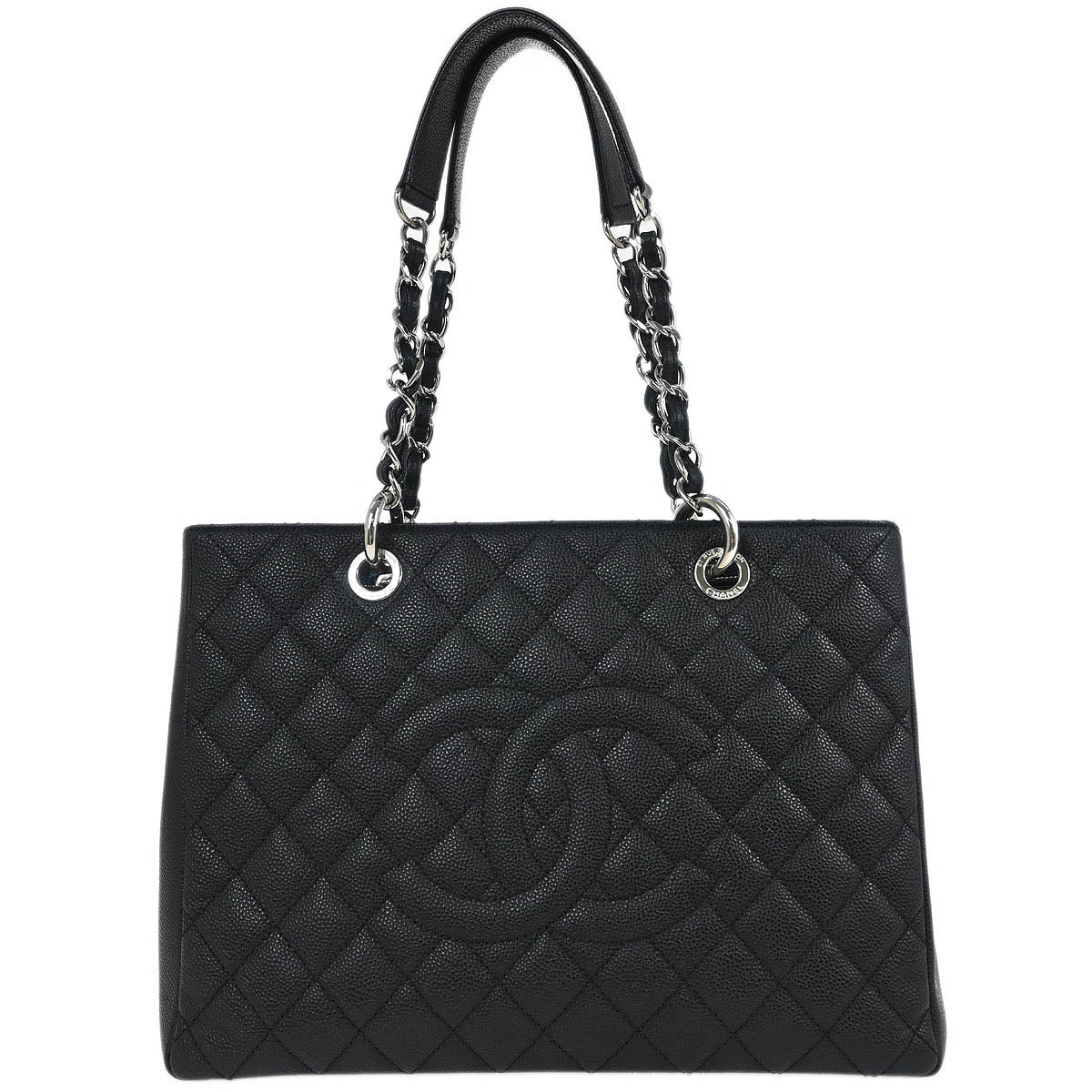 Chanel 2013-2014 Black Caviar Grand Shopping Tote GST Chain Handbag