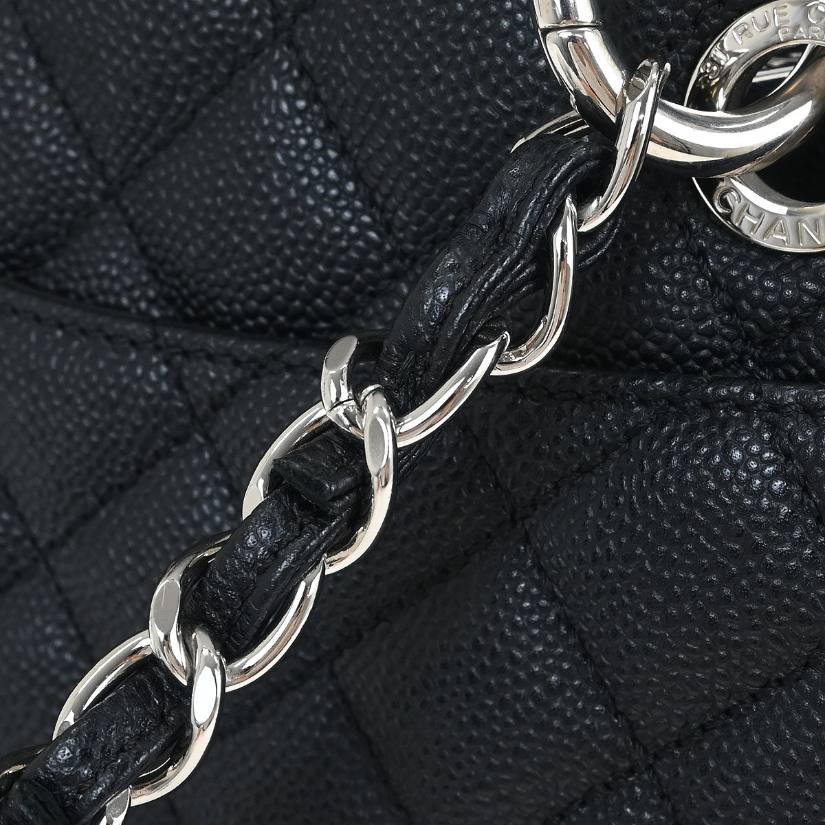 Chanel 2013-2014 Black Caviar Grand Shopping Tote GST Chain Handbag