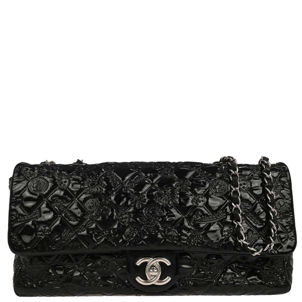 Chanel 2010-2011 Black Patent Leather Lucky Symbol Shoulder Bag