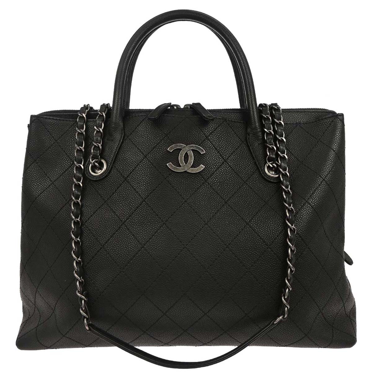 Chanel 2016-2017 Black Caviar Urban Shopping Tote 2way Shoulder Handbag