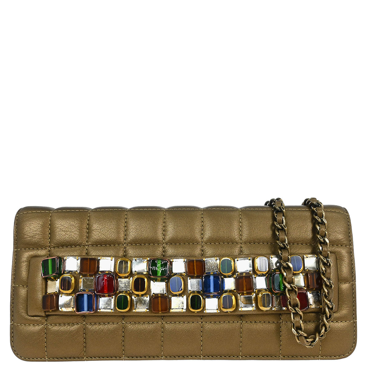 Chanel 2010-2011 Gold Lambskin Bijou Choco Bar Pushlock Full Flap Shoulder Bag