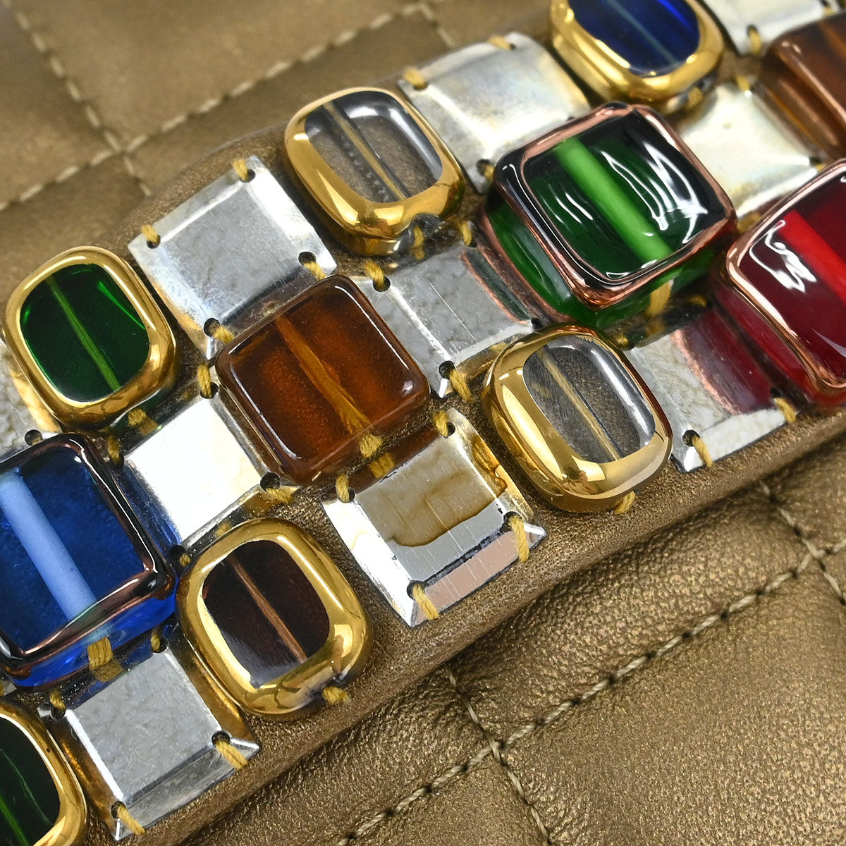 Chanel 2010-2011 Gold Lambskin Bijou Choco Bar Pushlock Full Flap Shoulder Bag