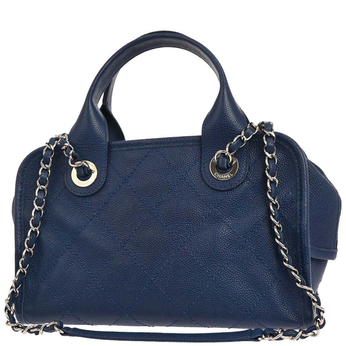 Chanel 2014-2015 Blue Caviar Deauville Bowling 2way Shoulder Handbag