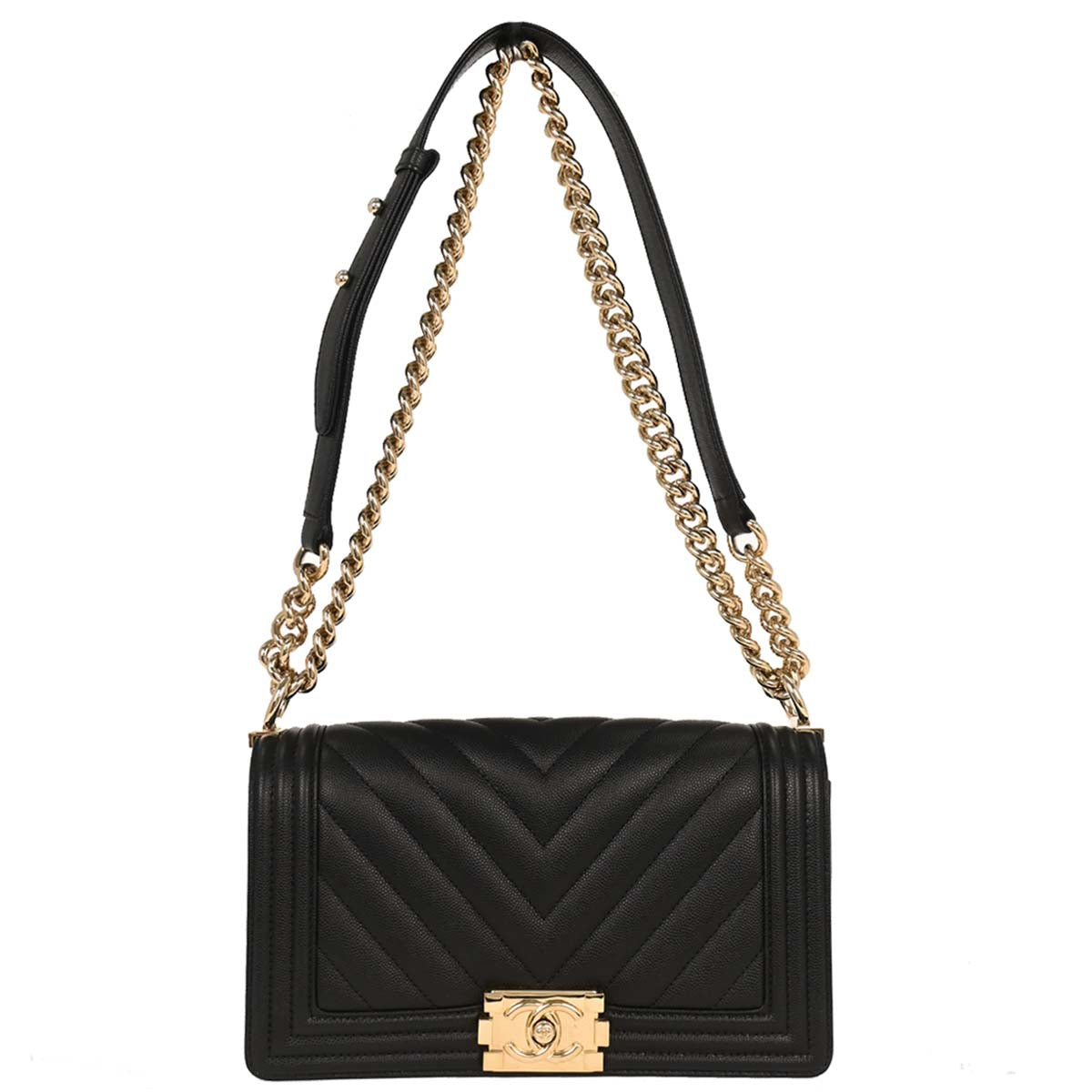 Boy Chanel Black Caviar Chevron Medium Shoulder Bag
