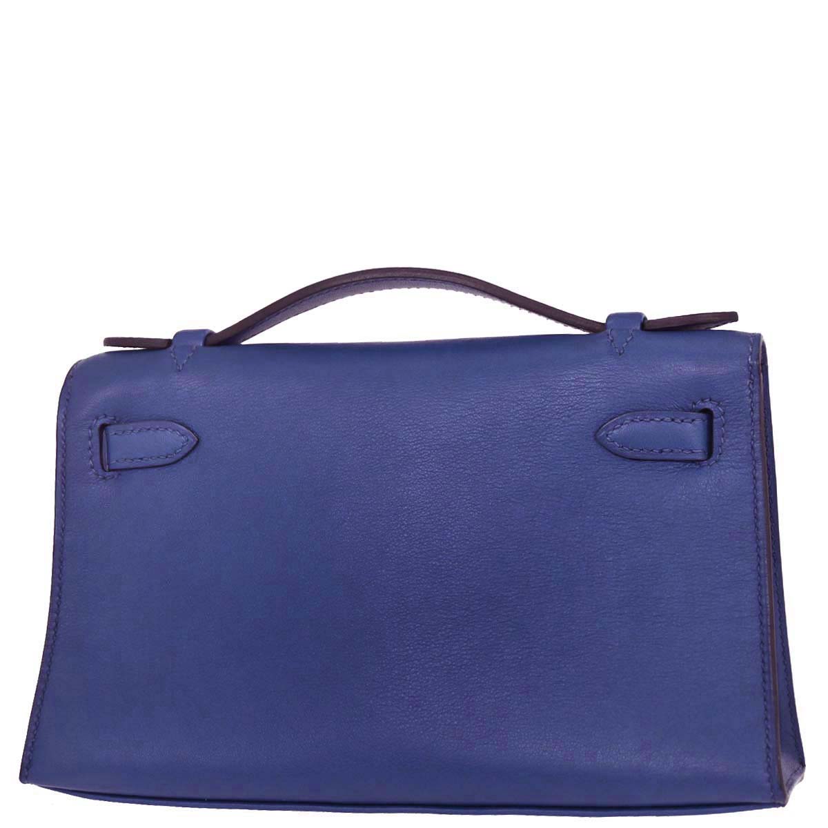 Hermes Blue Electric Swift Kelly Pochette Handbag