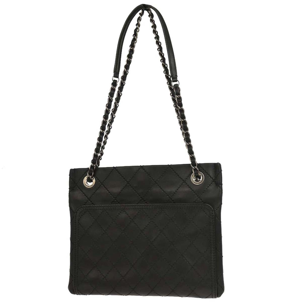 Chanel 2014-2015 Black Calfskin Wild Stitch Chain Tote Bag