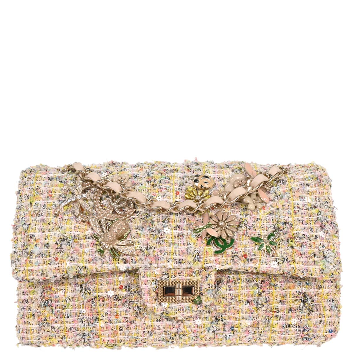 Chanel 2010-2011 Light Pink Tweed 2.55 Medium Classic Double Flap Shoulder Bag