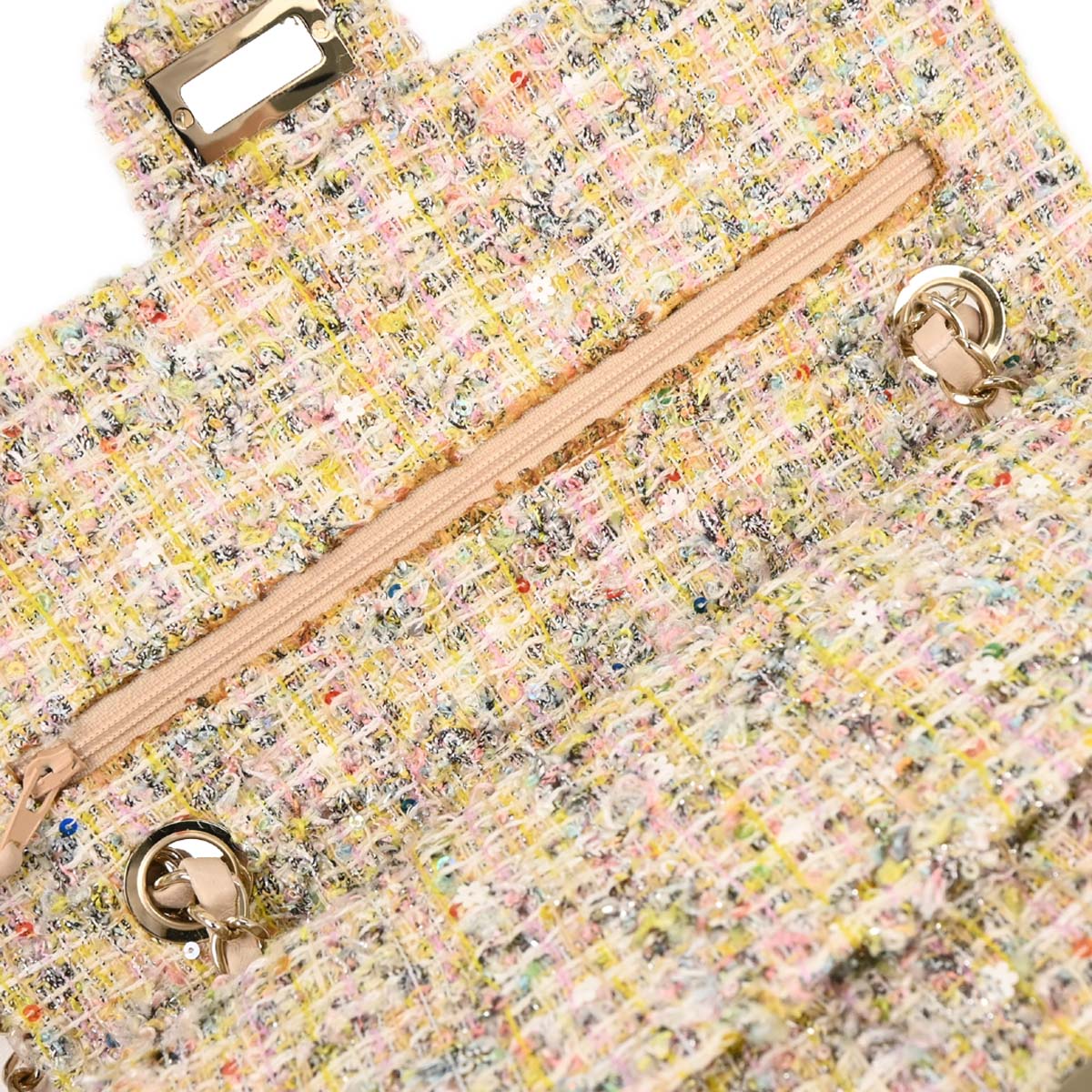 Chanel Light Pink Tweed 2.55 Medium Classic Double Flap Shoulder Bag