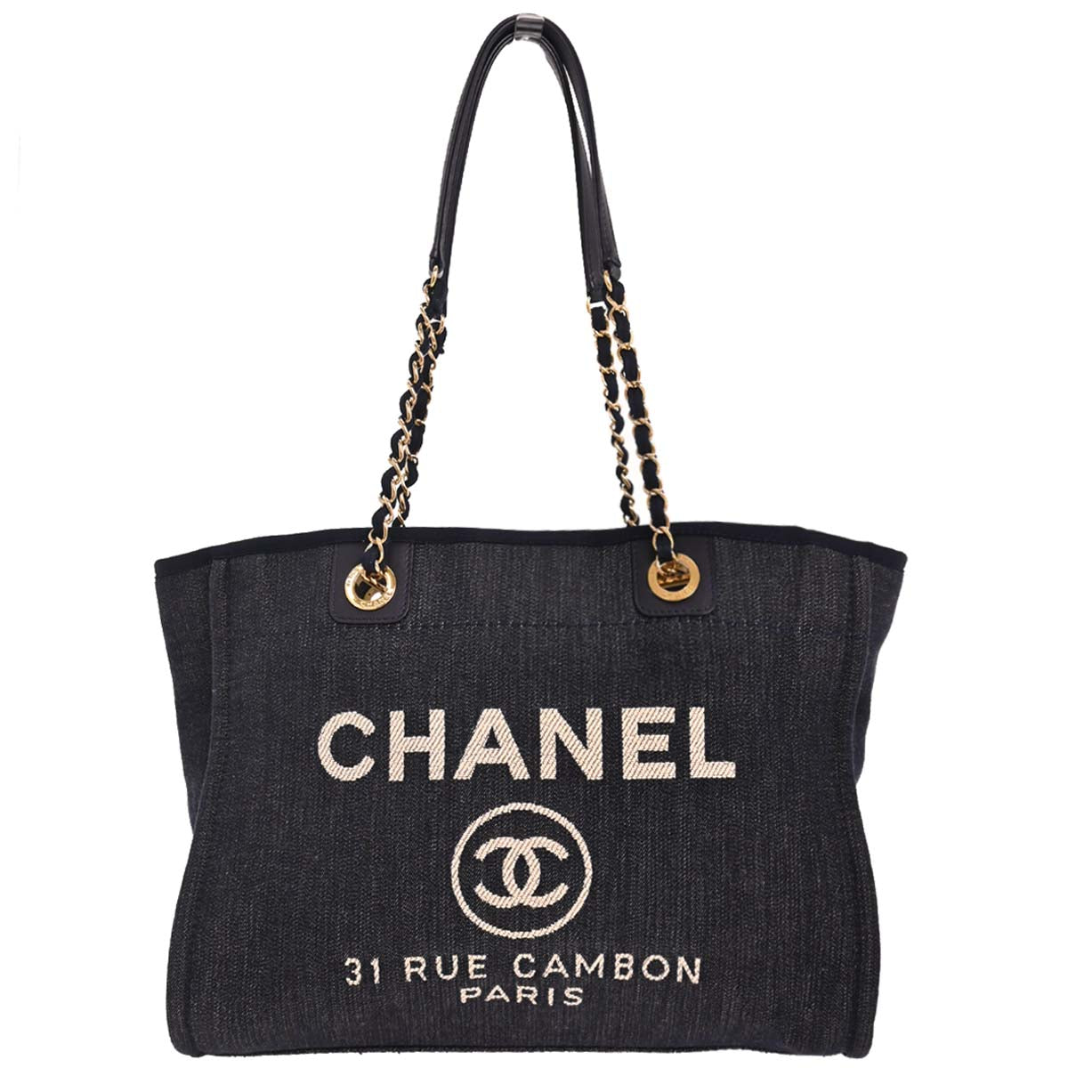 Chanel 2012-2013 Navy Denim Small Deauville Tote Handbag