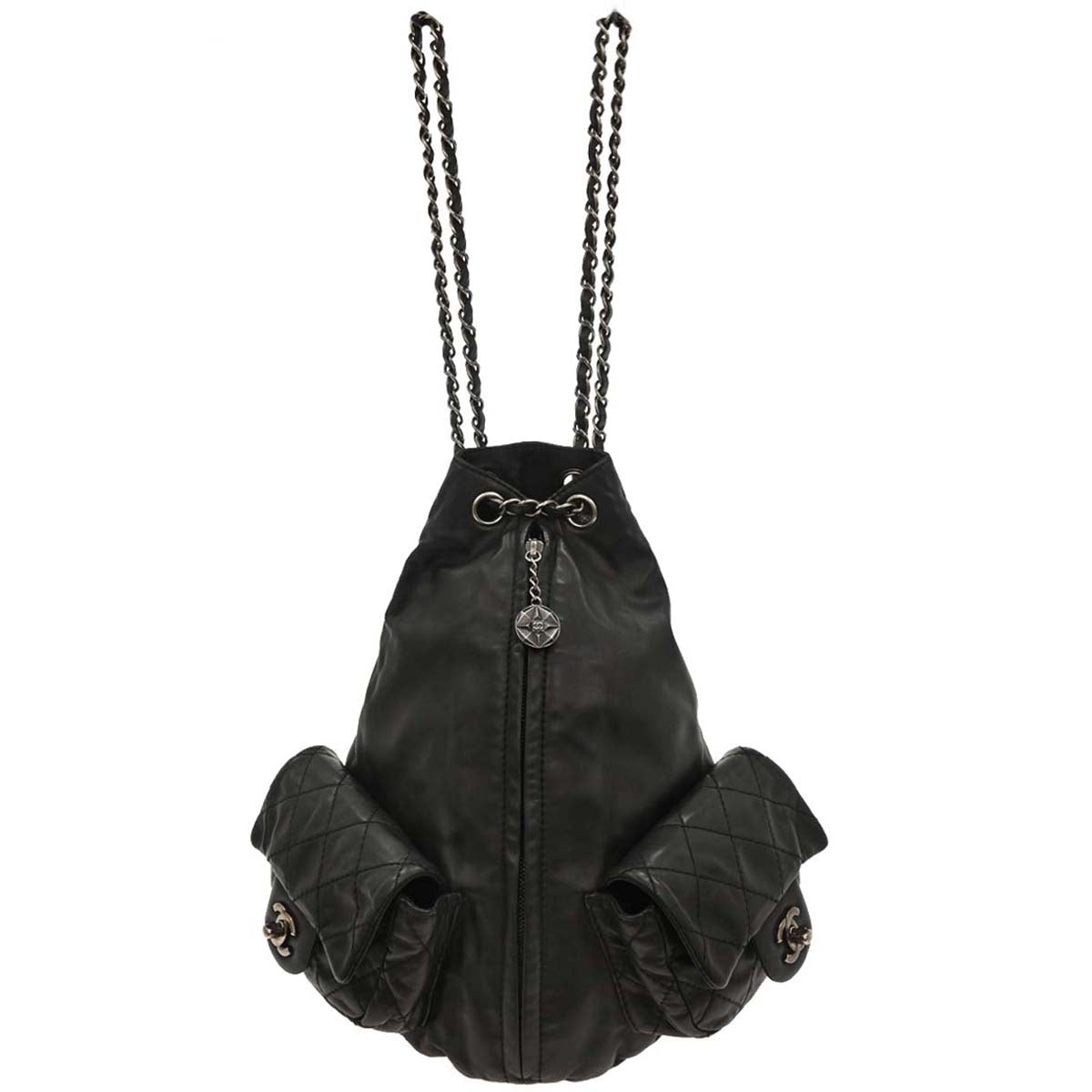 Chanel Black Calfsikin 2way Backpack Shoulder Bag