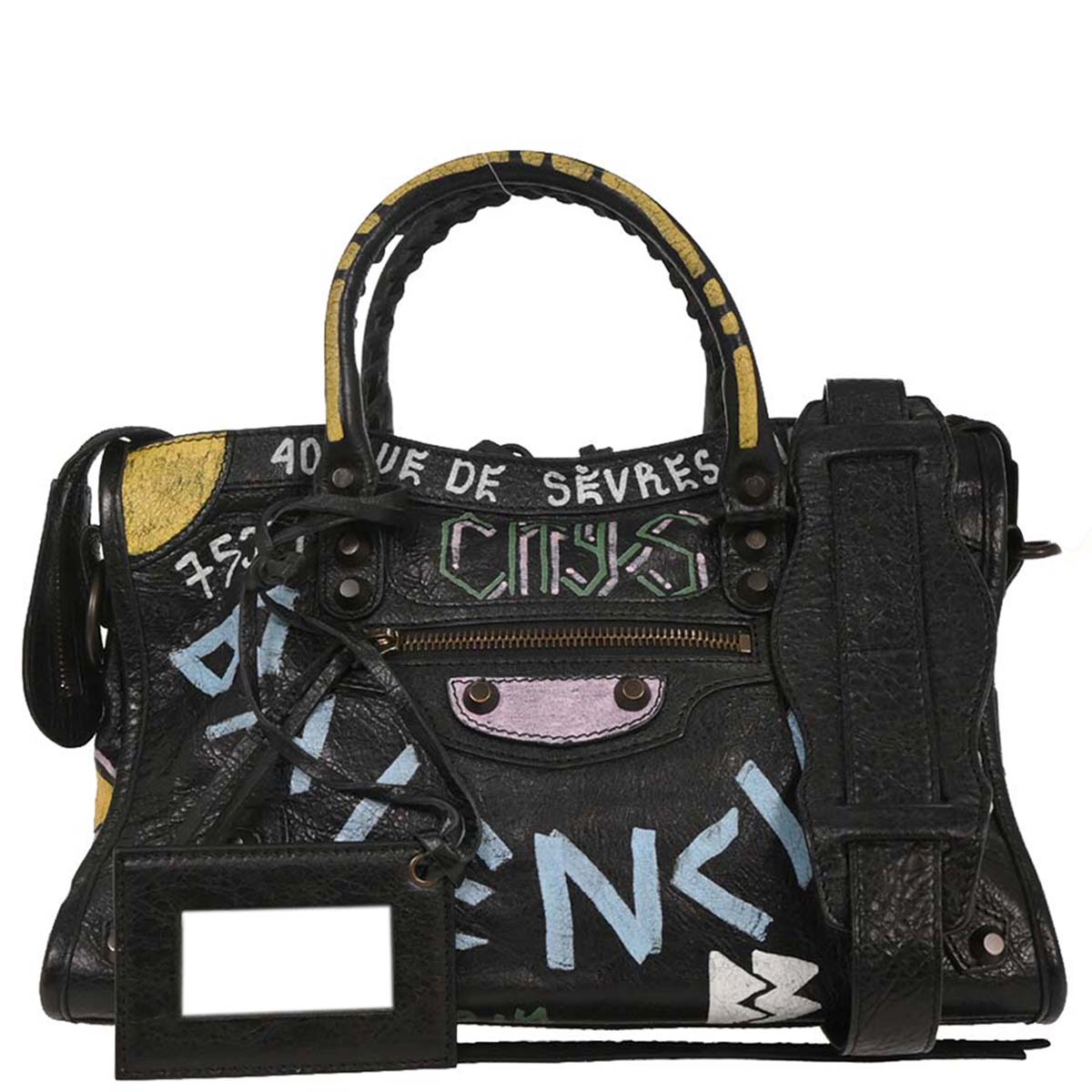 Balenciaga Black City Small Graffiti Handbag