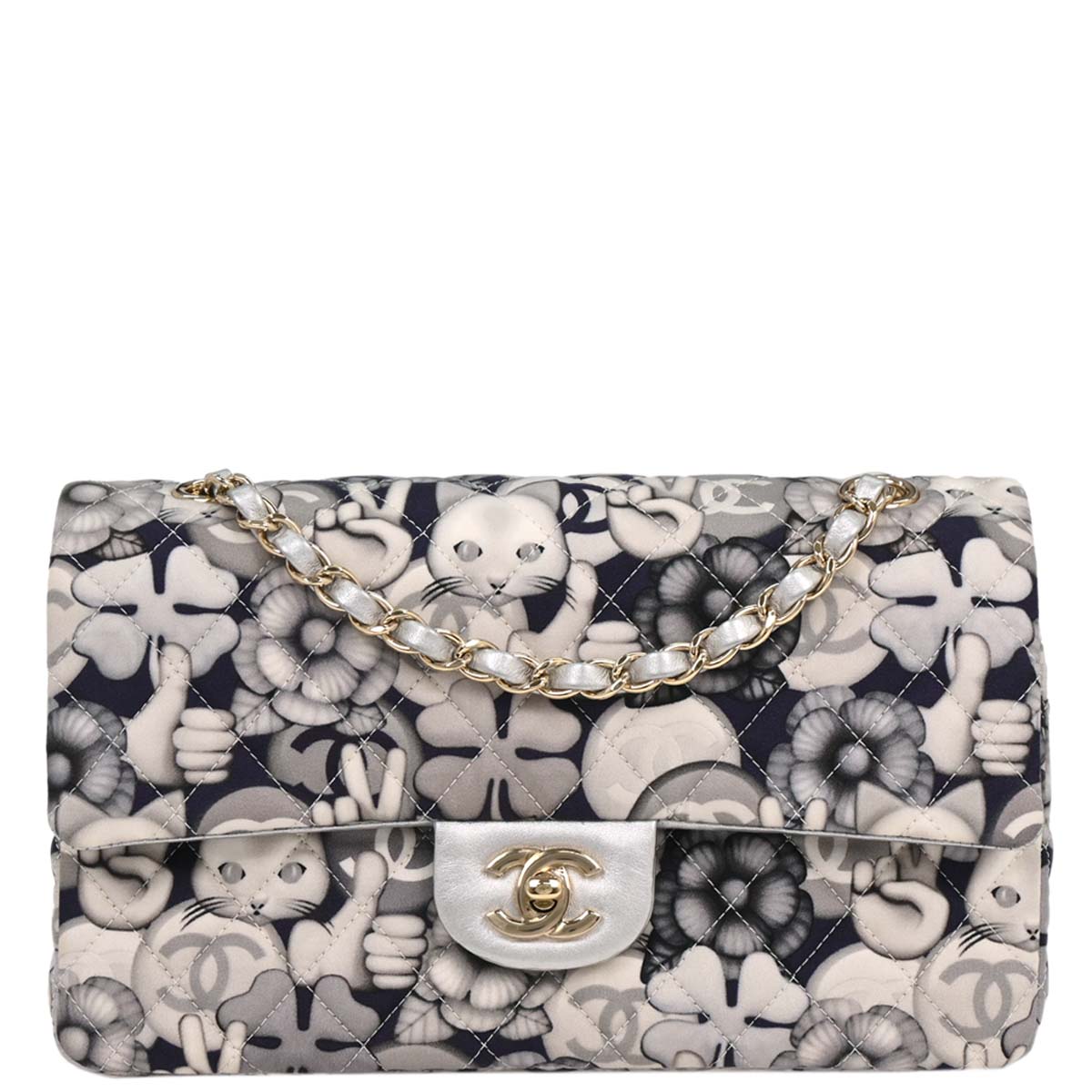 Chanel 2017 Navy Nylon Medium Classic Double Flap Shoulder Bag