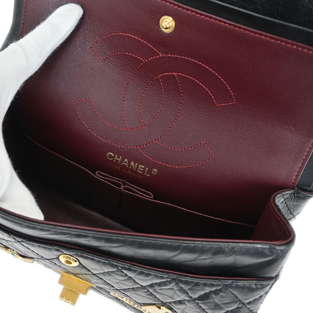 Chanel 2017-2018 Black Calfskin Icon 2.55 Medium Classic Double Flap Shoulder Bag