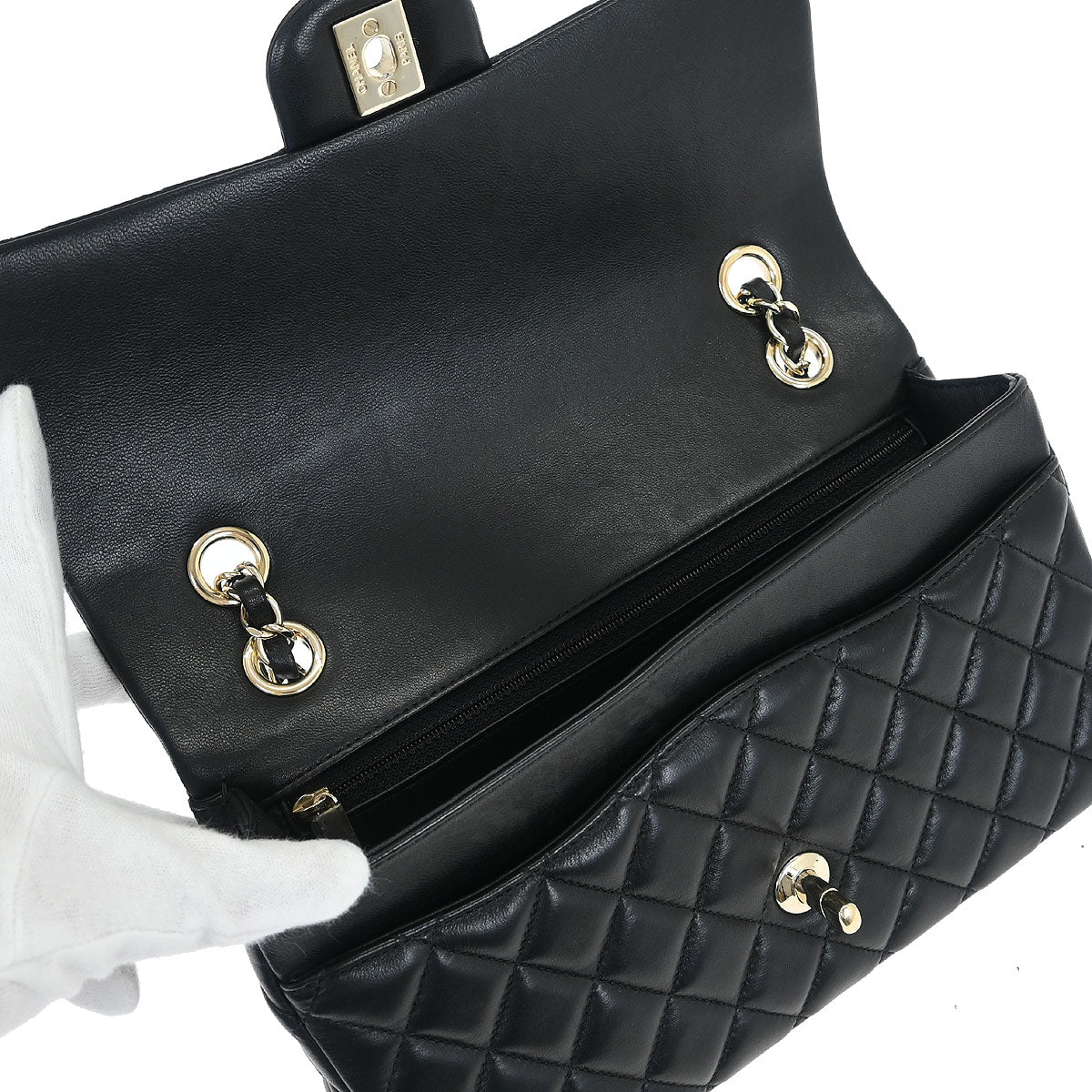 Chanel 2014 Black Lambskin Single Flap Shoulder Bag