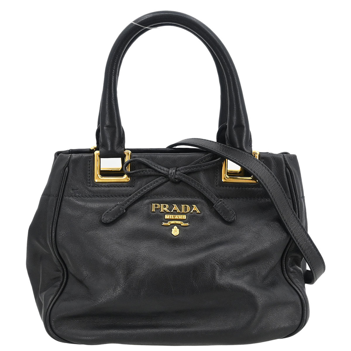 Prada Black Leather 2way Shoulder Handbag
