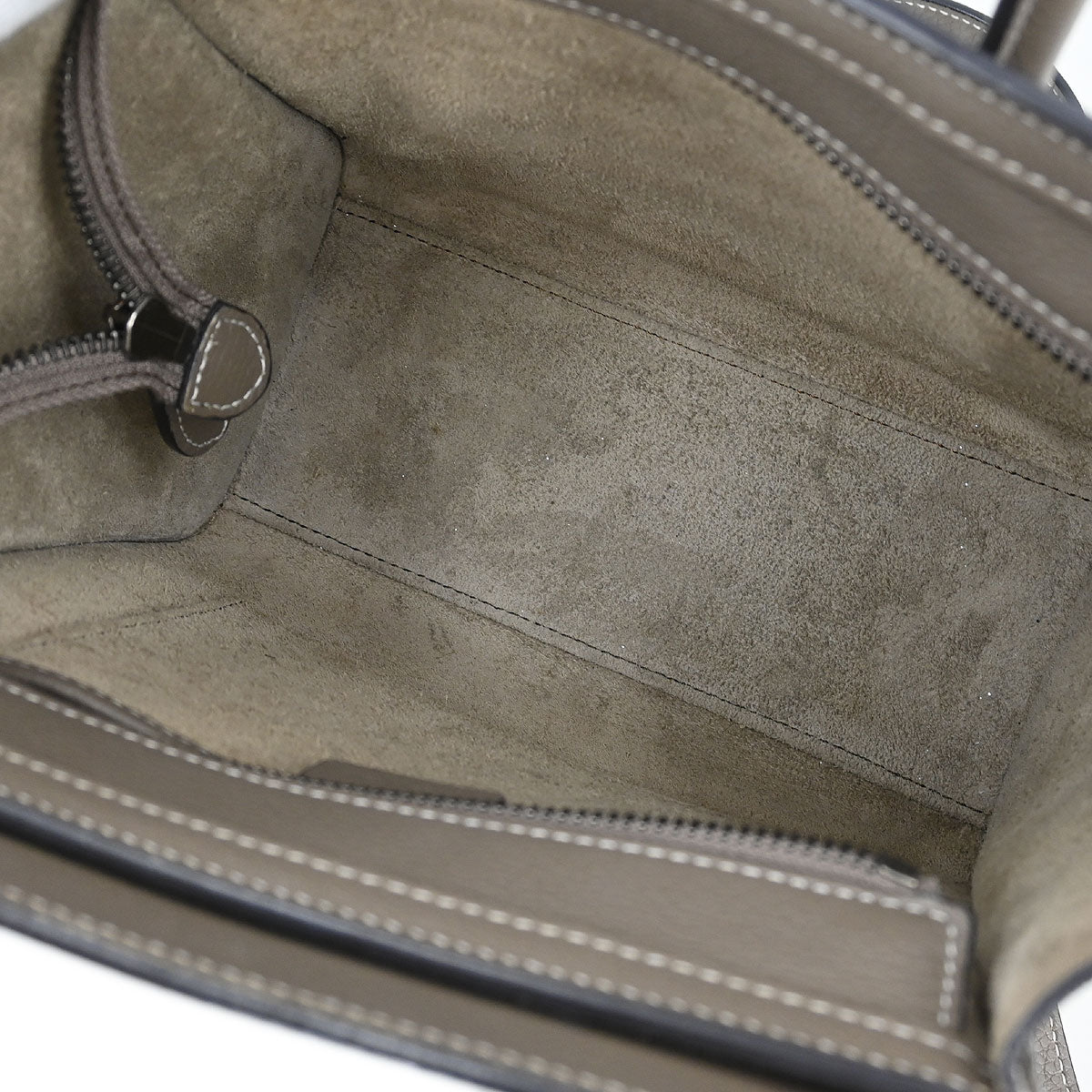 Celine Brown Leather Nano Luggage 2way Shoulder Tote Bag