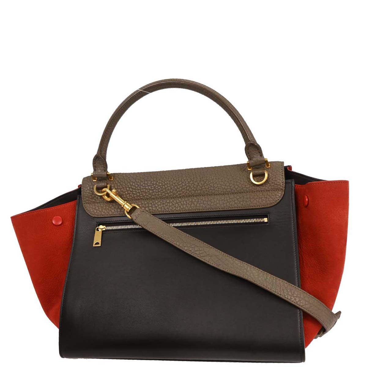 Celine Black Red Brown Leather Trapeze 2way Shoulder Handbag