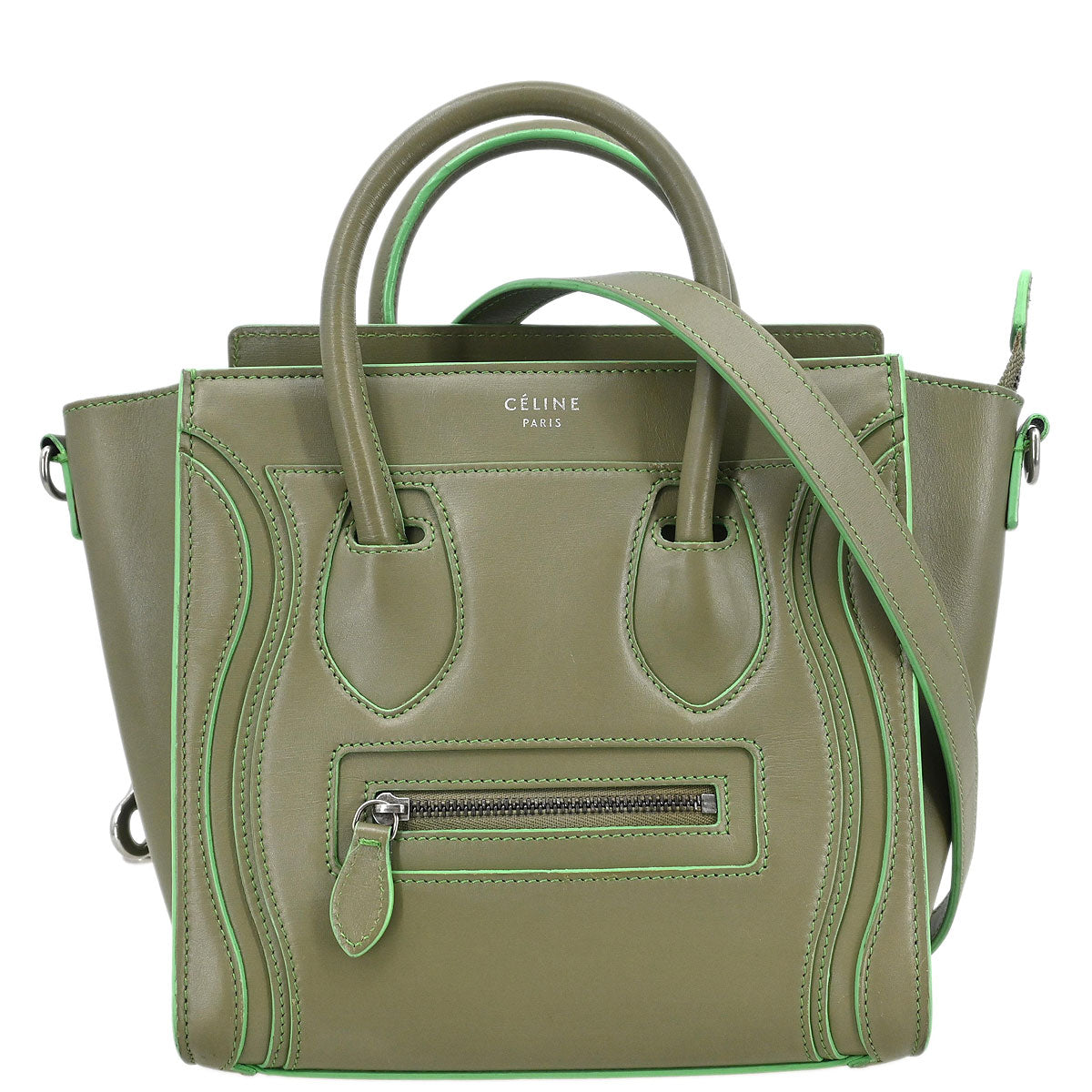 Celine Green Leather Nano Luggage 2way Shoulder Tote Bag