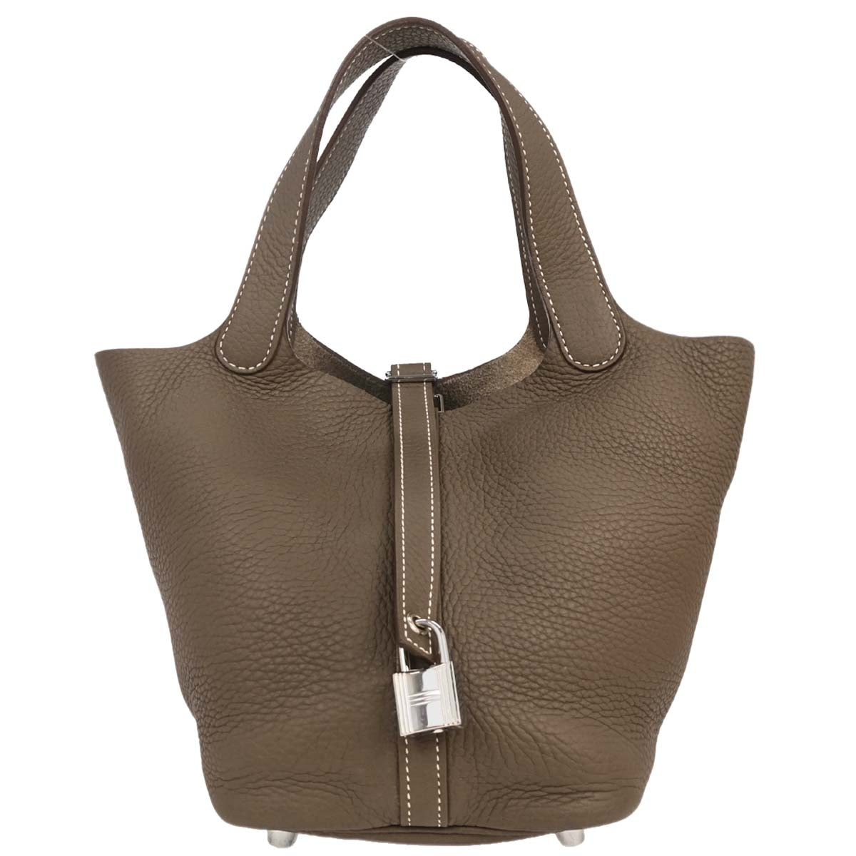 Hermes Etoupe Taurillon Clemence Picotin Lock 18 PM Handbag