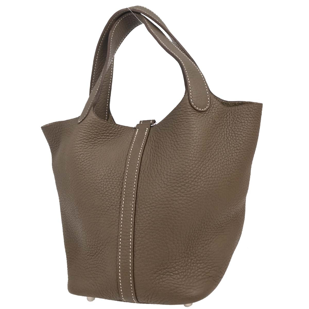 Hermes Etoupe Taurillon Clemence Picotin Lock 18 PM Handbag