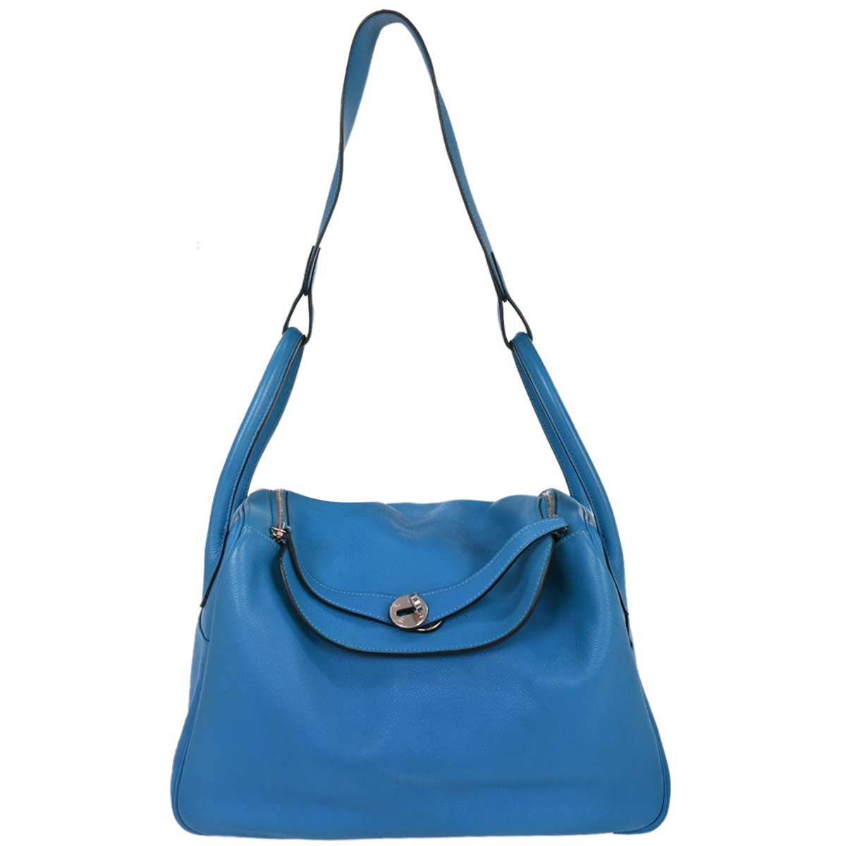 Hermes Blue Zanzibar Evercolor Lindy 34 Shoulder Bag