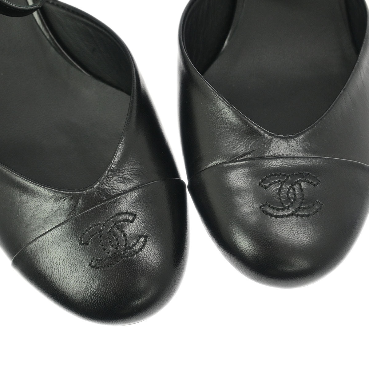 Chanel Black Leather Shoes Sandals #35