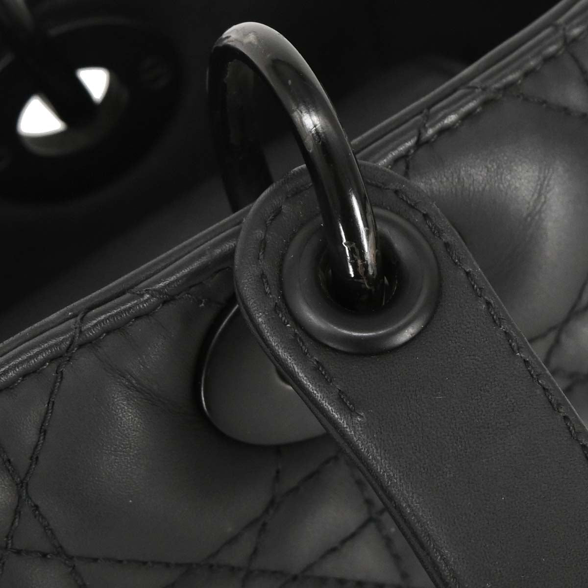 Christian Dior Black Lambskin Lady Dior Cannage Handbag