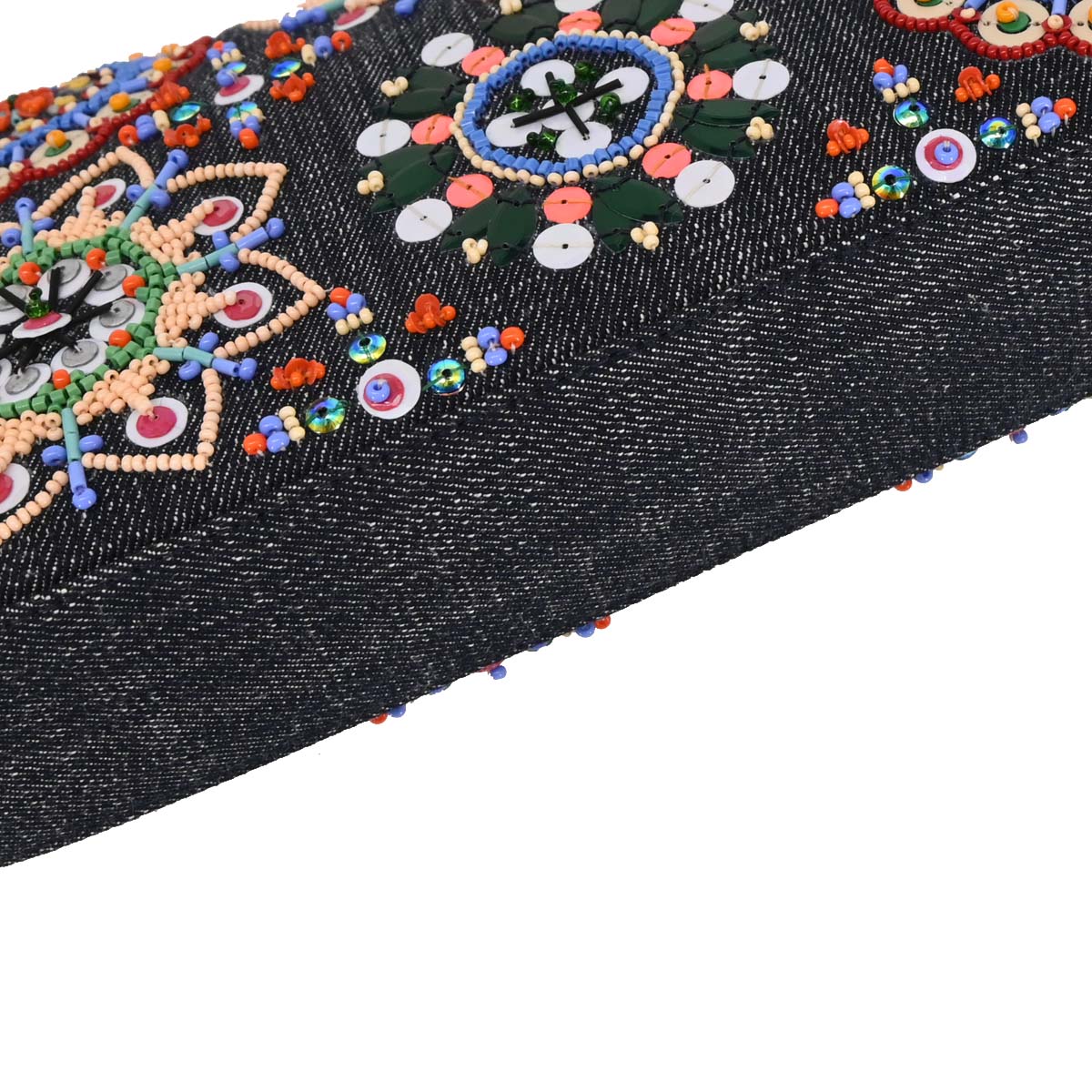 Fendi Navy Denim Beaded Baguette Handbag