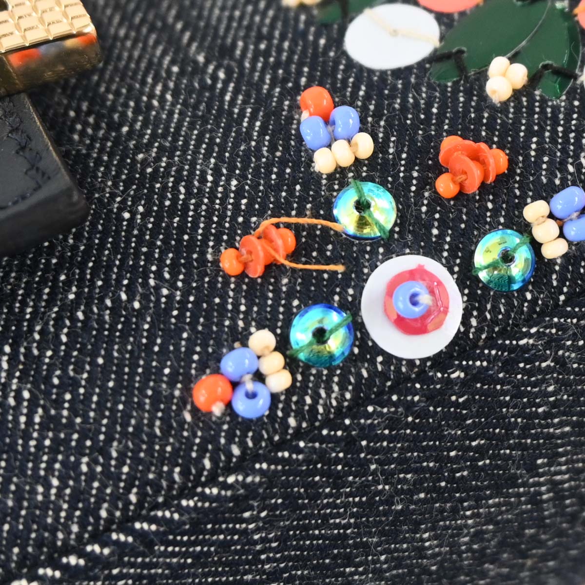 Fendi Navy Denim Beaded Baguette Handbag