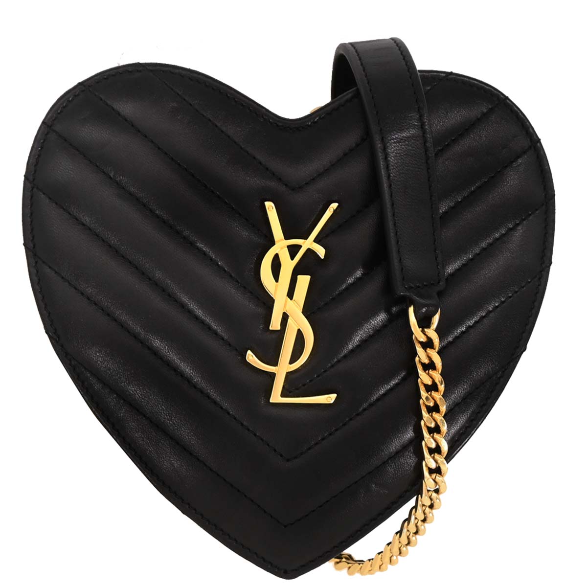 Saint Laurent Black Leather Love Heart Shoulder Bag