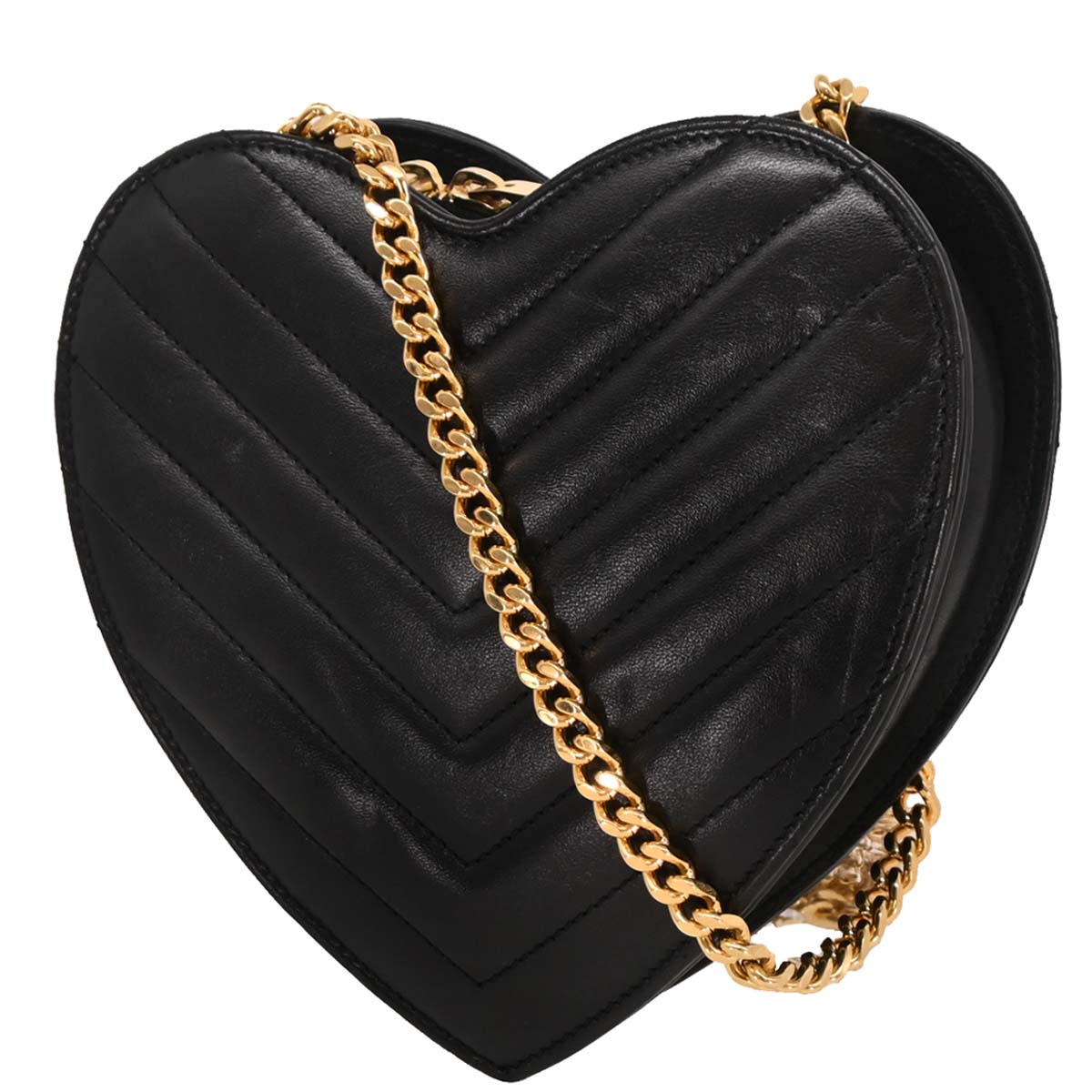 Saint Laurent Black Leather Love Heart Shoulder Bag