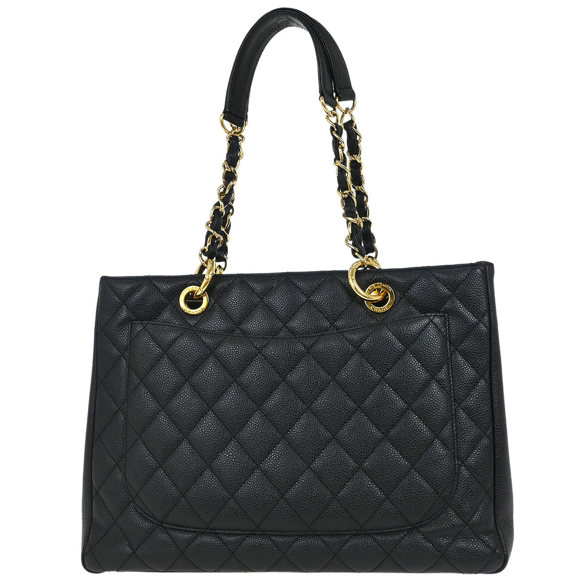 Chanel 2012-2013 Black Caviar Grand Shopping Tote GST Chain Handbag