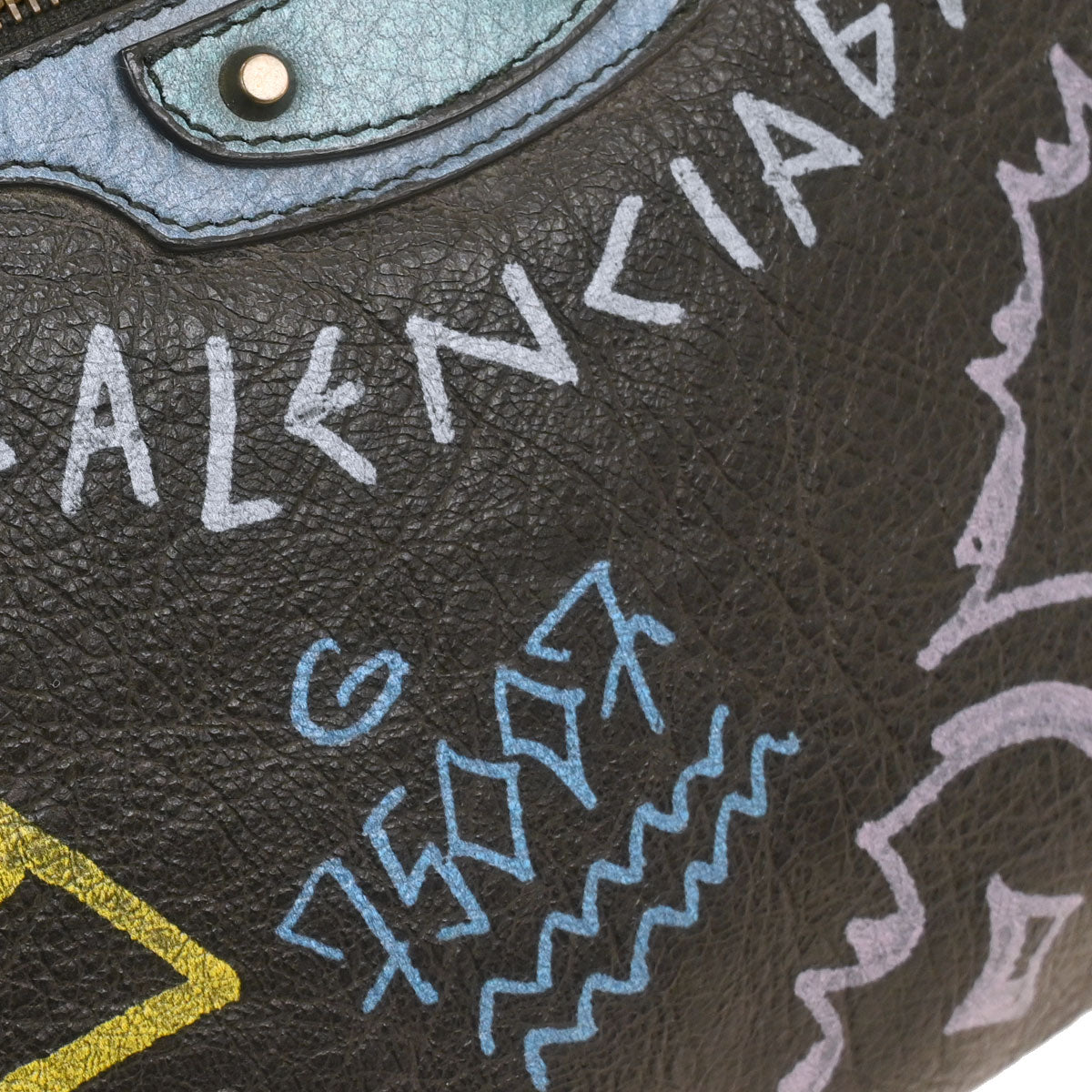 Balenciaga Black Lambskin Graffiti Print Clutch Bag