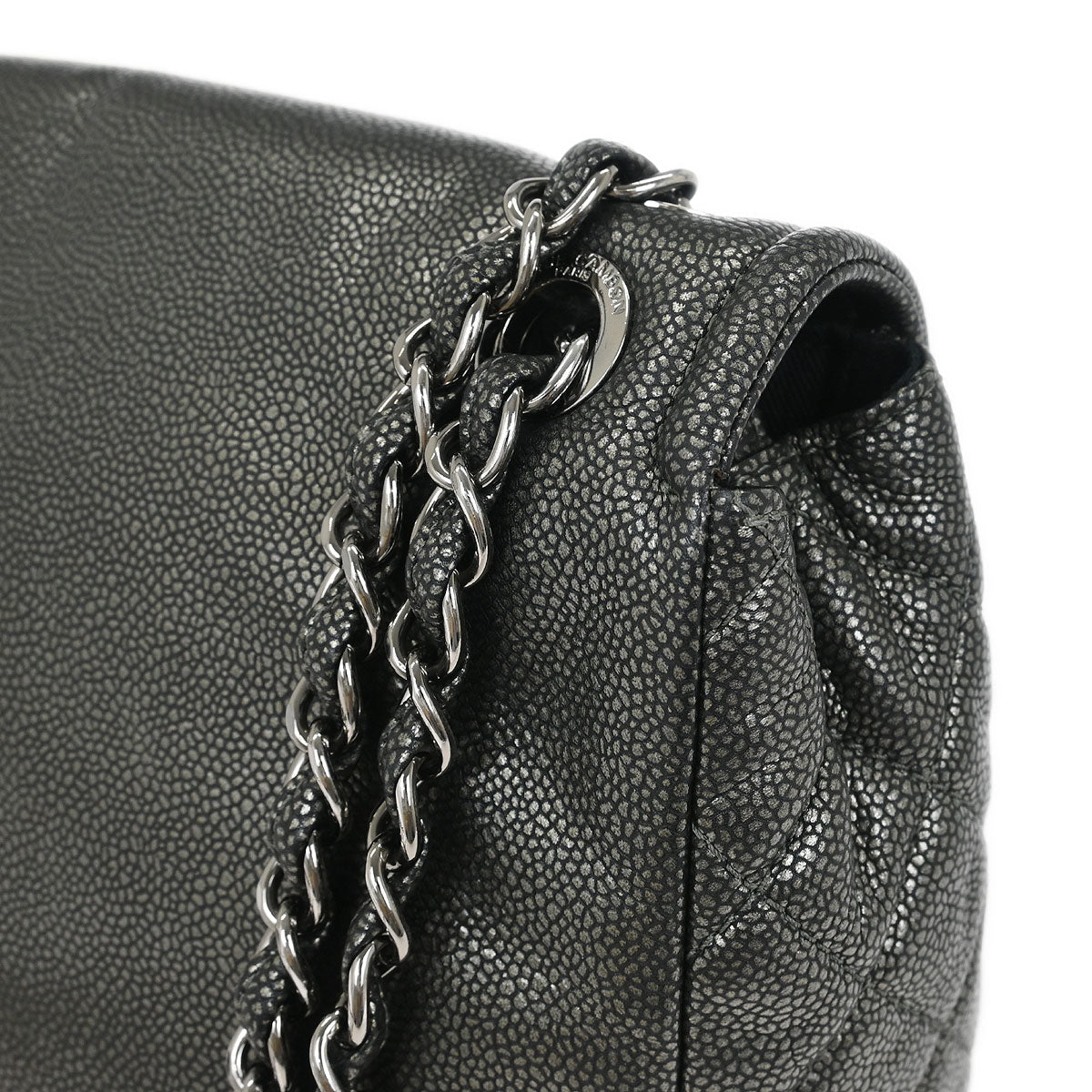 Chanel 2010-2011 Gray Caviar Full Flap Chain Shoulder Bag