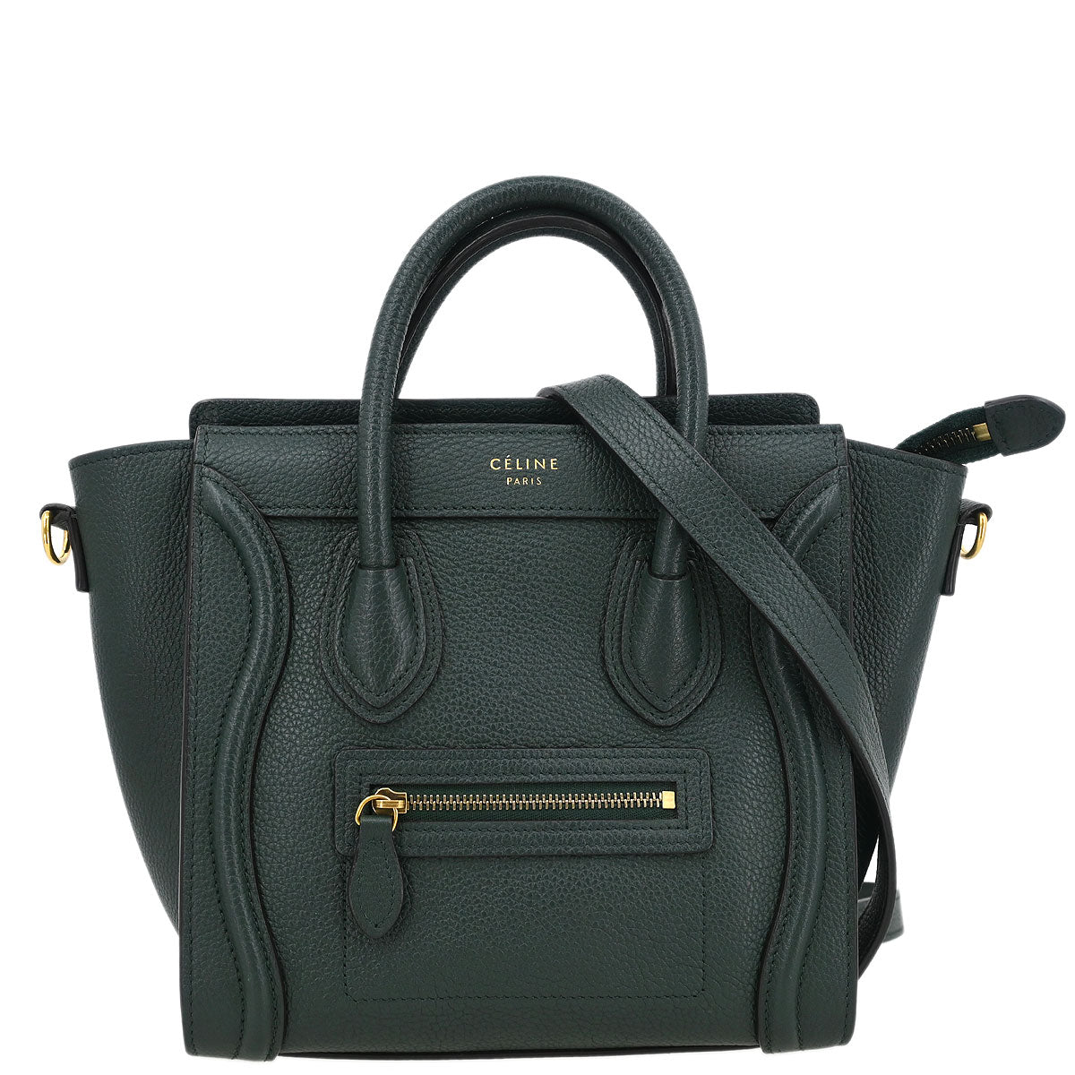 Celine Green Leather Nano Luggage 2way Shoulder Tote Bag