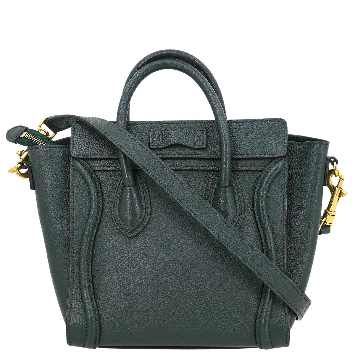 Celine Green Leather Nano Luggage 2way Shoulder Tote Bag