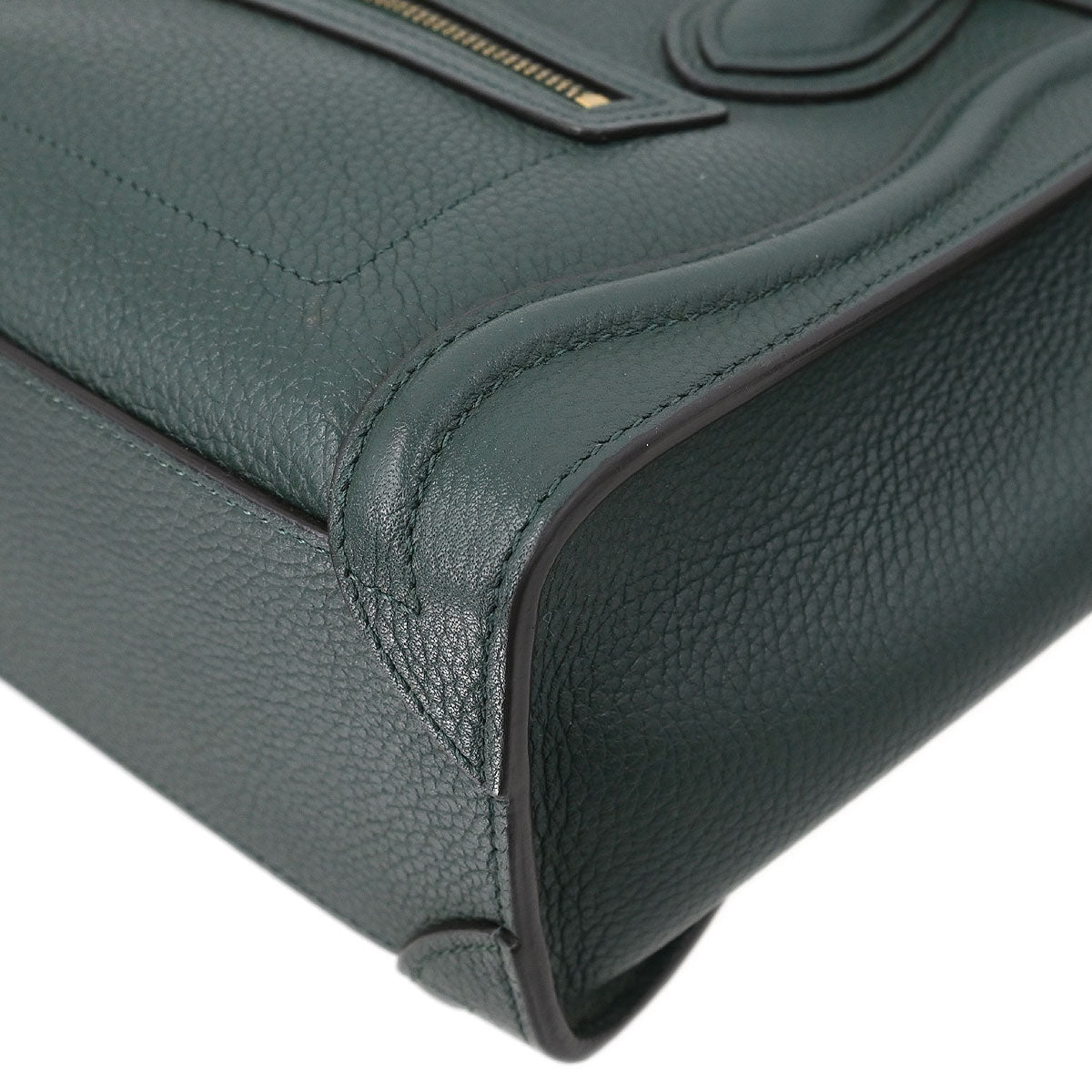 Celine Green Leather Nano Luggage 2way Shoulder Tote Bag
