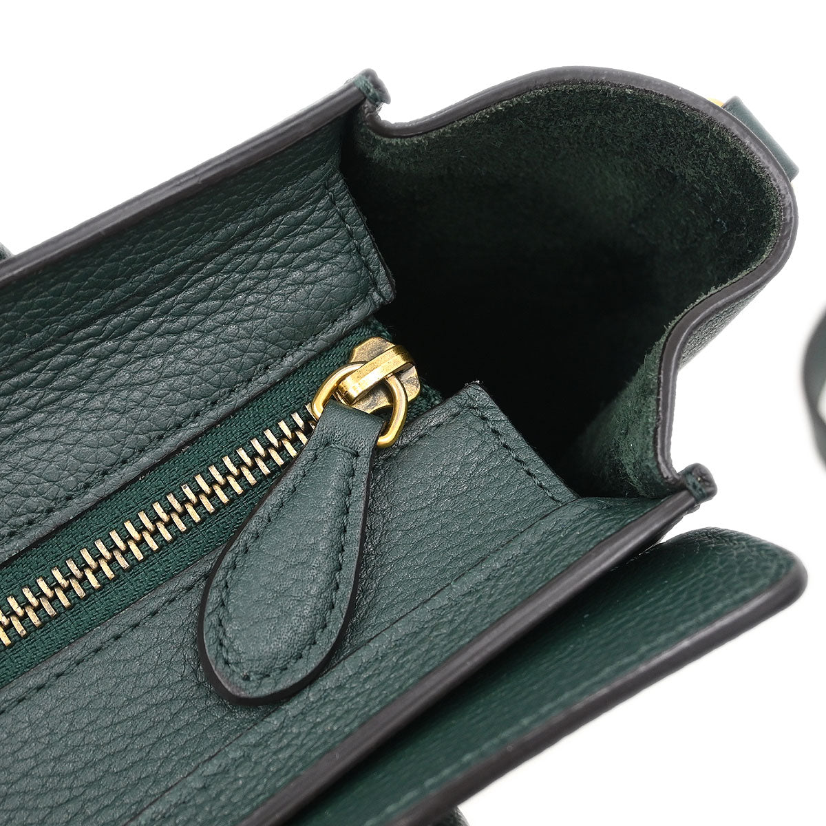 Celine Green Leather Nano Luggage 2way Shoulder Tote Bag