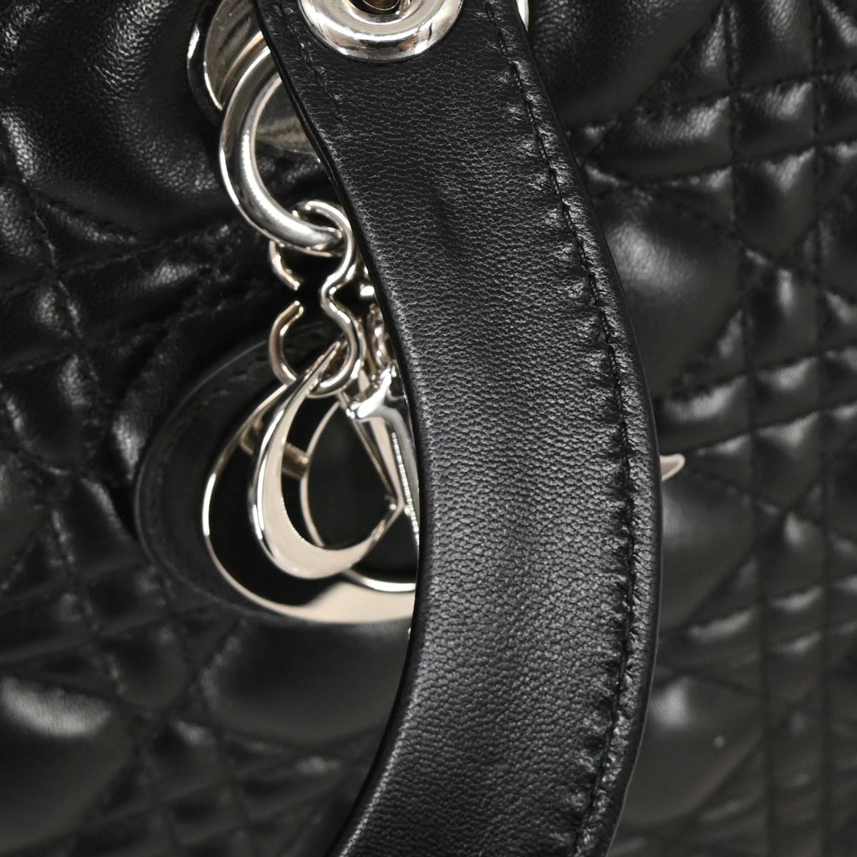 Christian Dior Black Lambskin Large Lady Dior Cannage 2way Shoulder Handbag