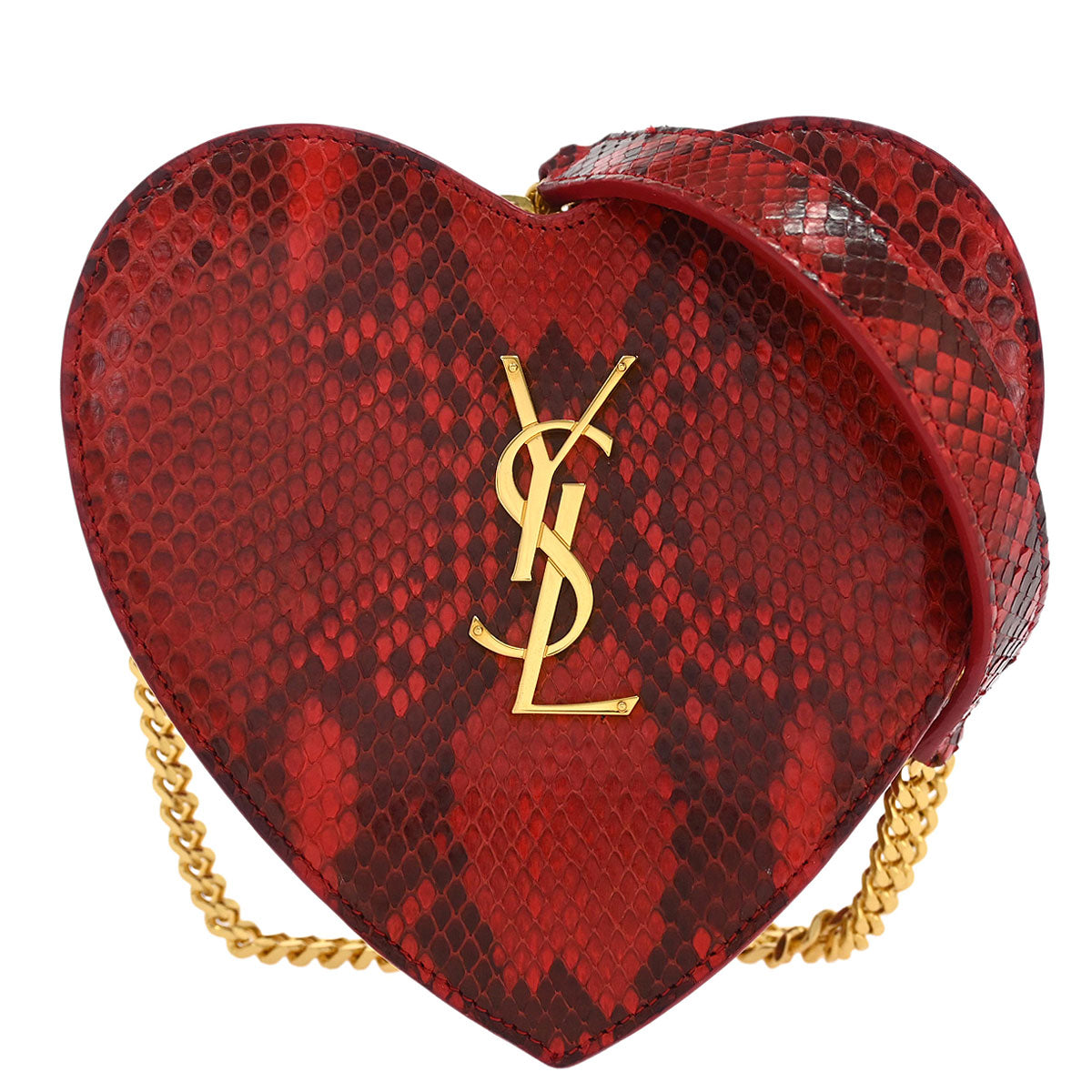 Saint Laurent * Red Python Love Heart Shoulder Bag