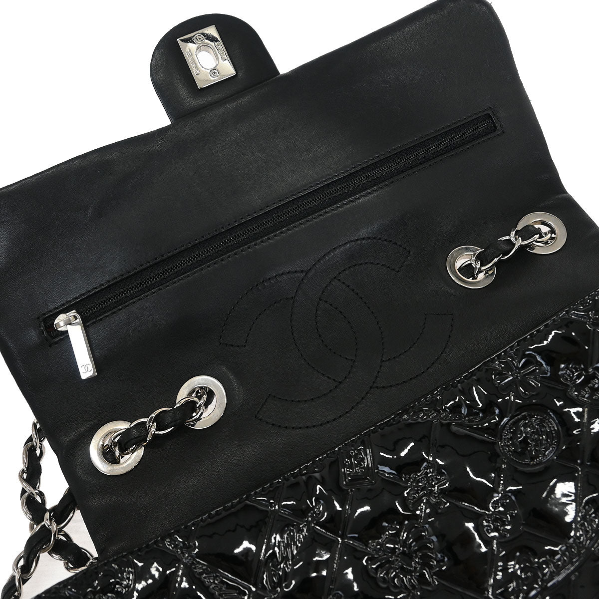 Chanel 2010-2011 Black Patent leather Lucky Symbols Flap Bag