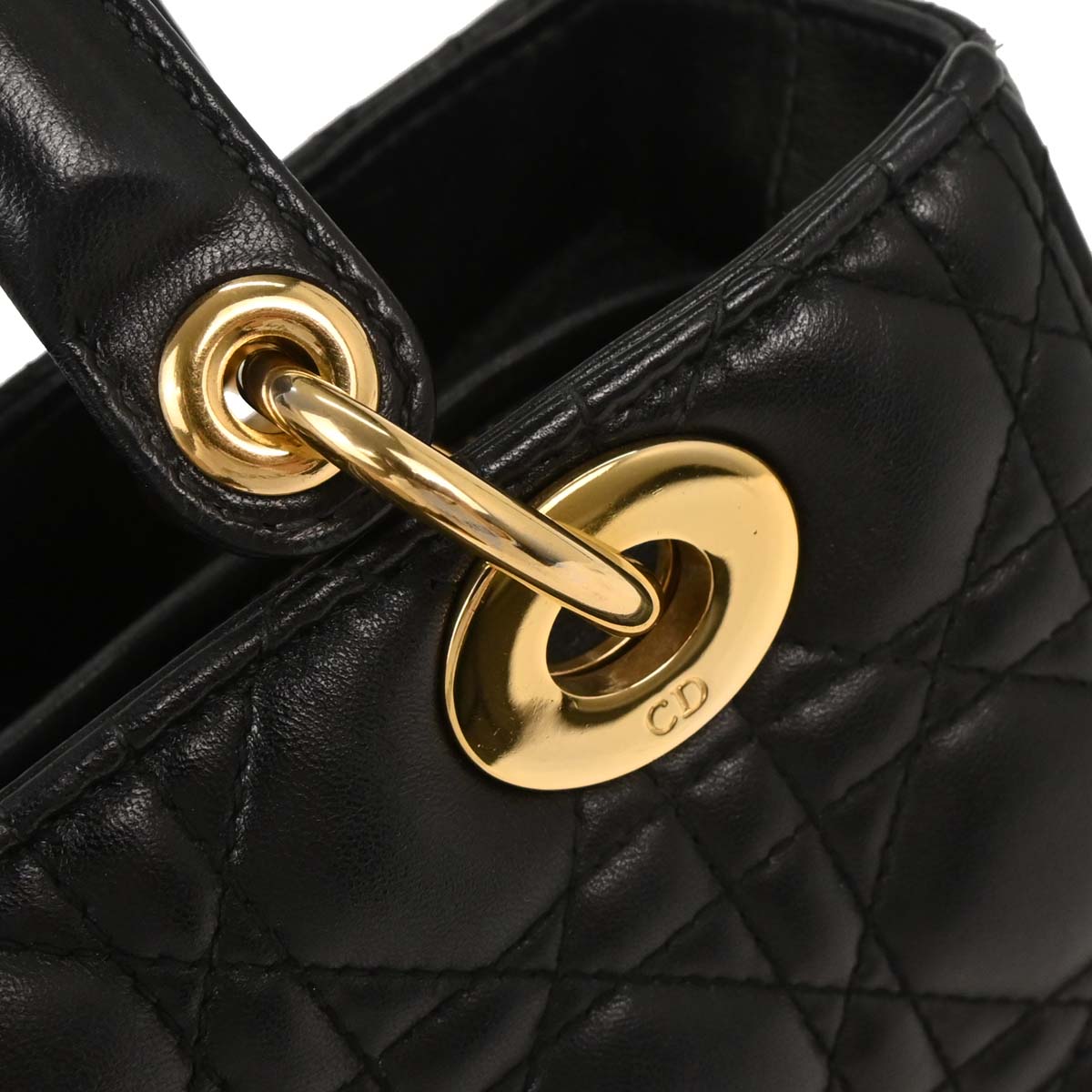 Christian Dior Black Lambskin Medium Lady Dior Cannage 2way Shoulder Handbag